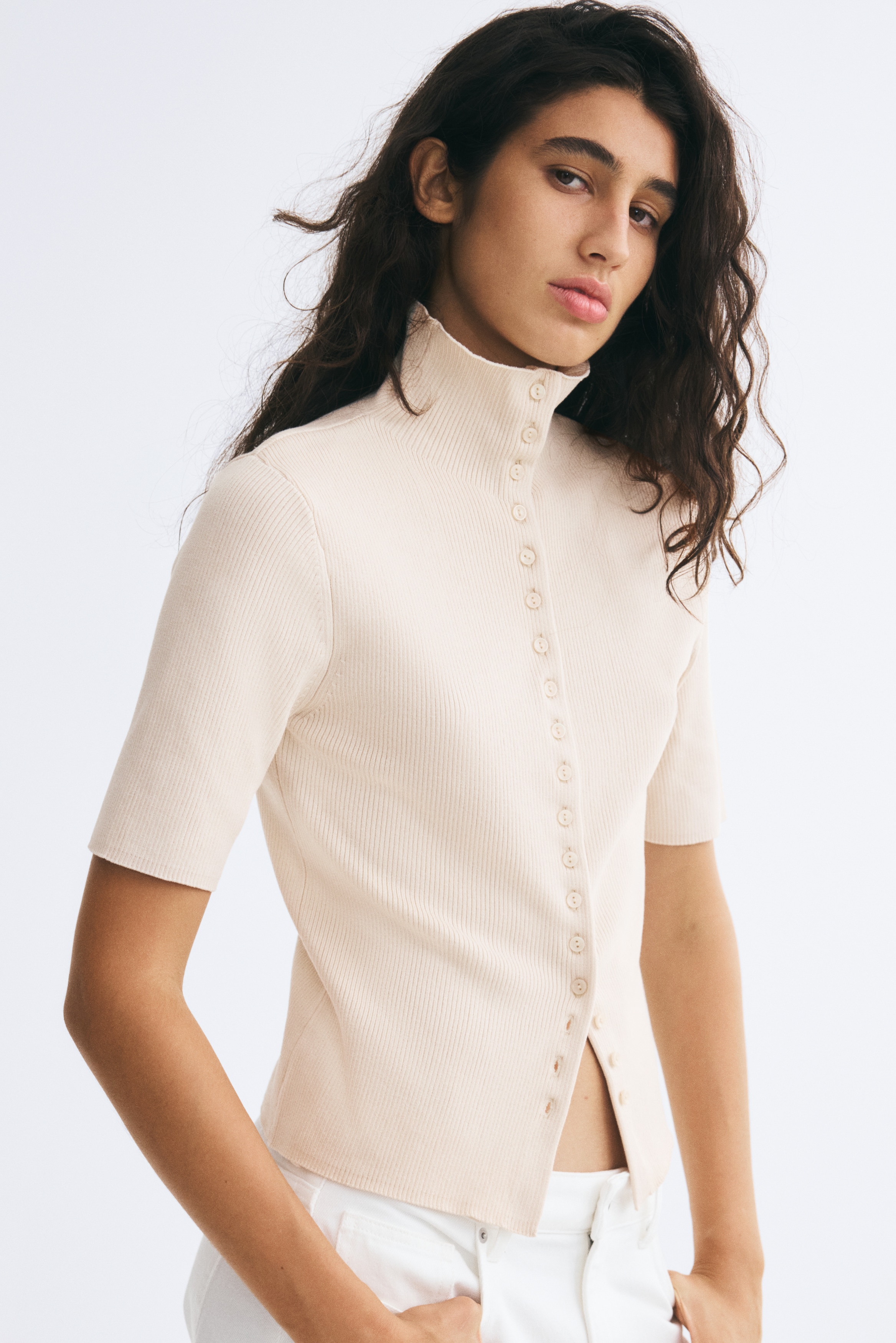 Áo cardigan cổ rùa ngắn tay - Màu be nhạt/Màu nâu xám đậm/Màu be khói