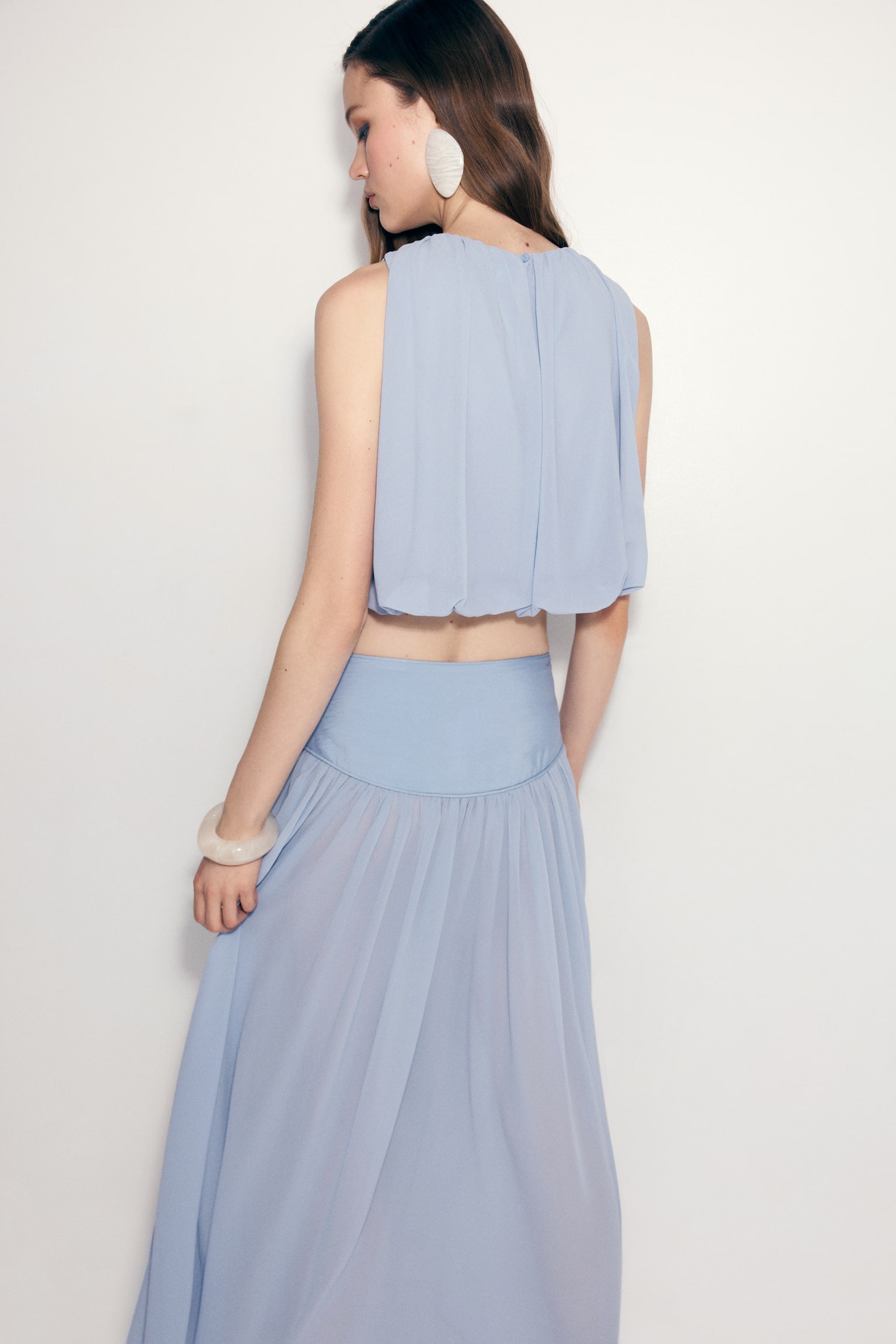 Top drappeggiato con bordo a palloncino - Azzurro - 3