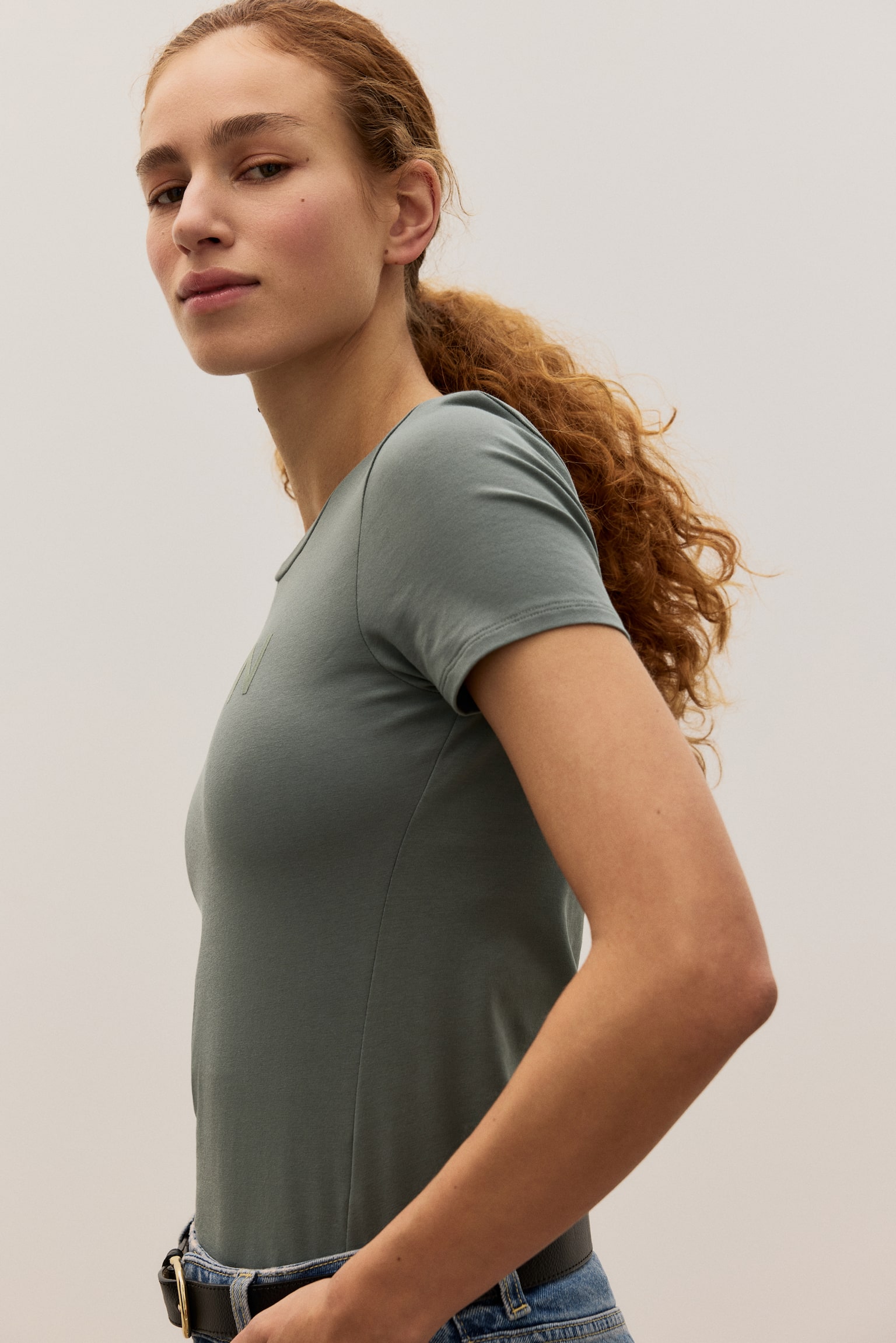Slim Fit Sports T-shirt - Khaki green/Black - 6