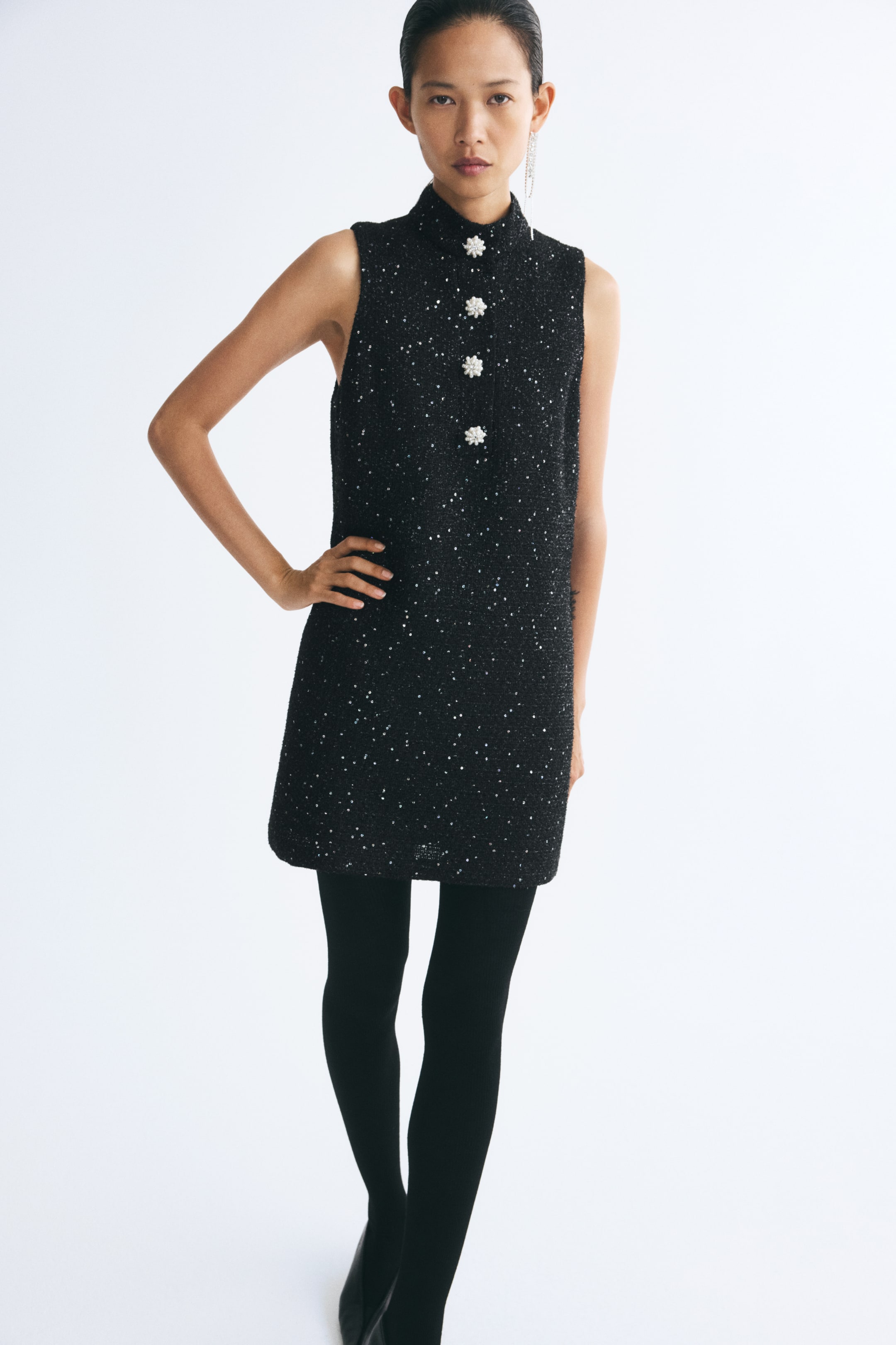 View larger image: Sequined bouclé-weave dress - Black - Ladies | H&M 1