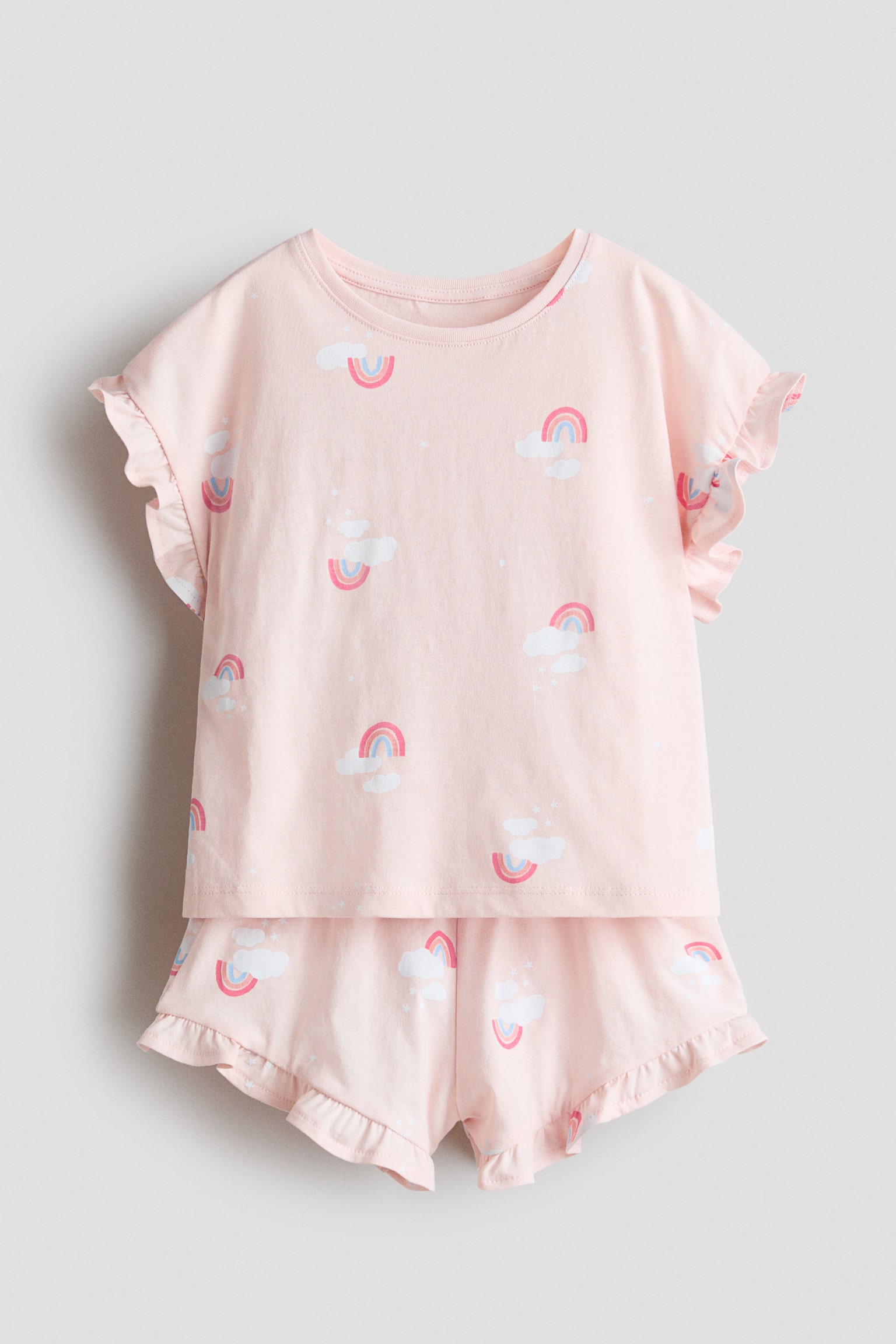 Pijama estampado con ribetes de volante - Rosa claro/Arcoíris/Blanco/Floral