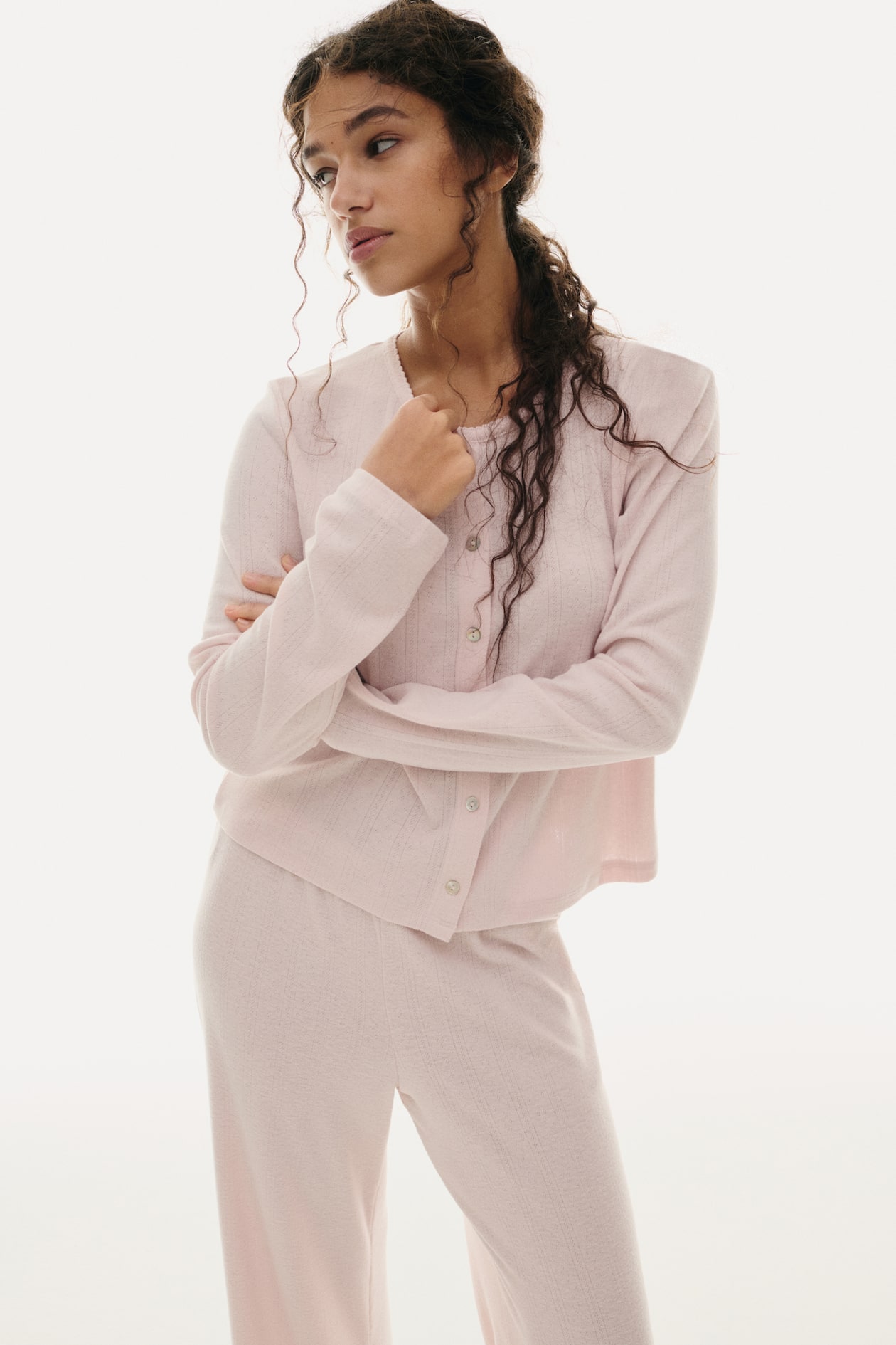 Pyjama en jersey pointelle - Rose poudré - FEMME | H&M FR