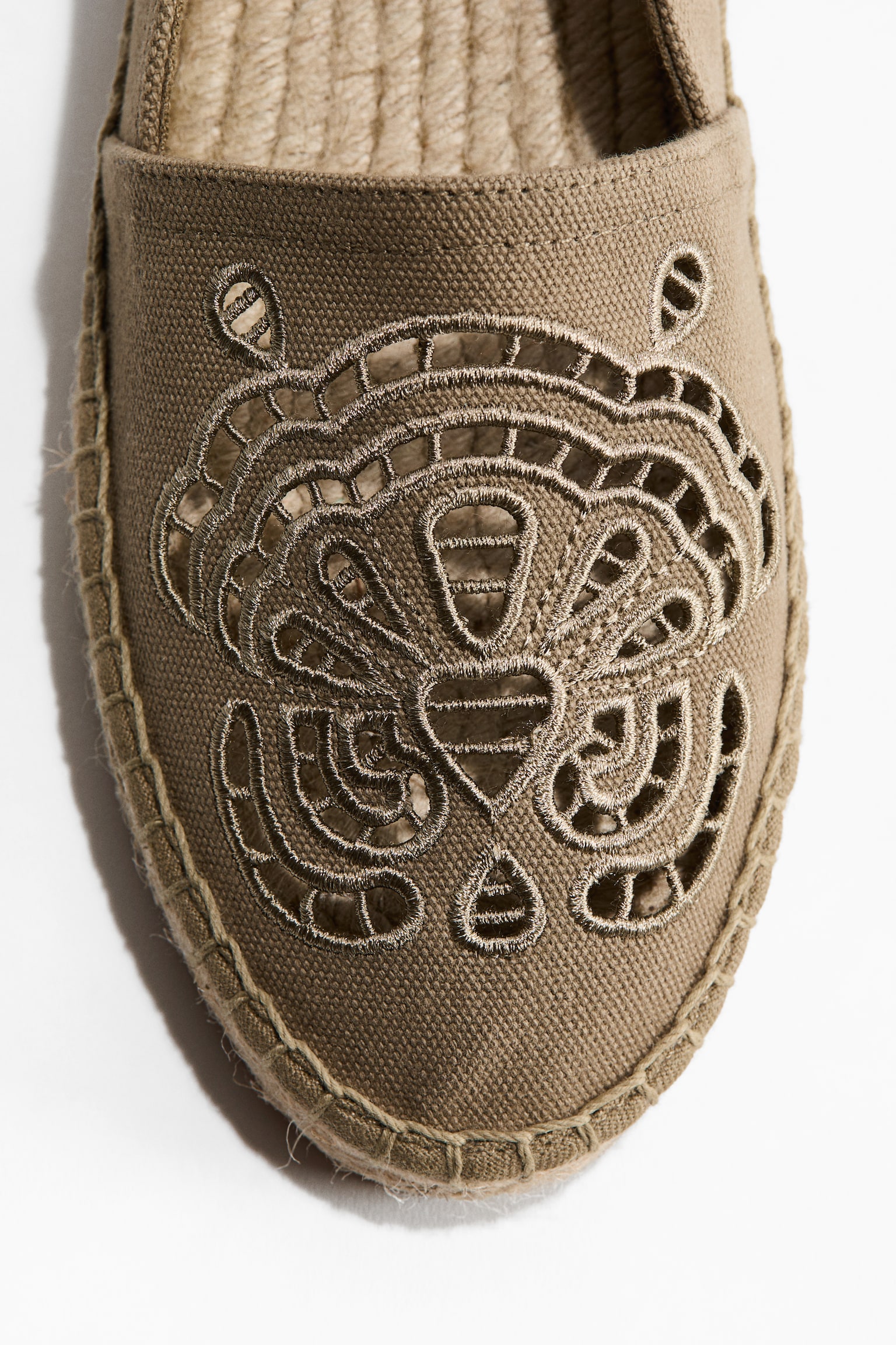Broderie anglaise espadrilles - Khaki green/White/Dark brown - 3