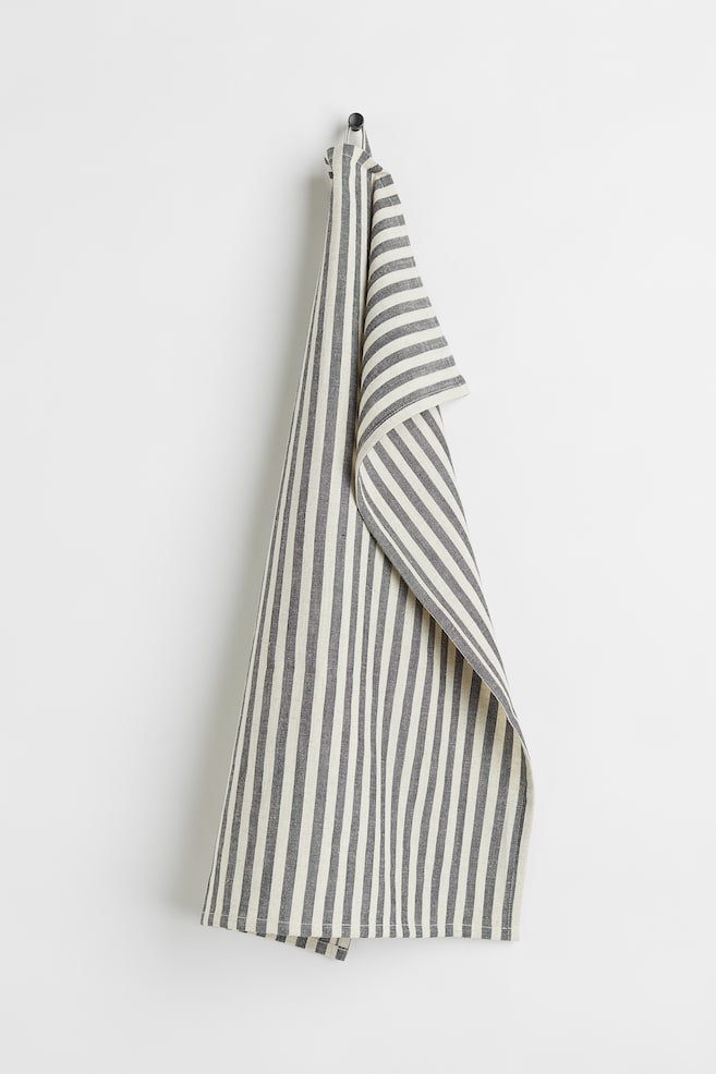 Striped tea towel - Dark grey/Striped/Light beige - 1