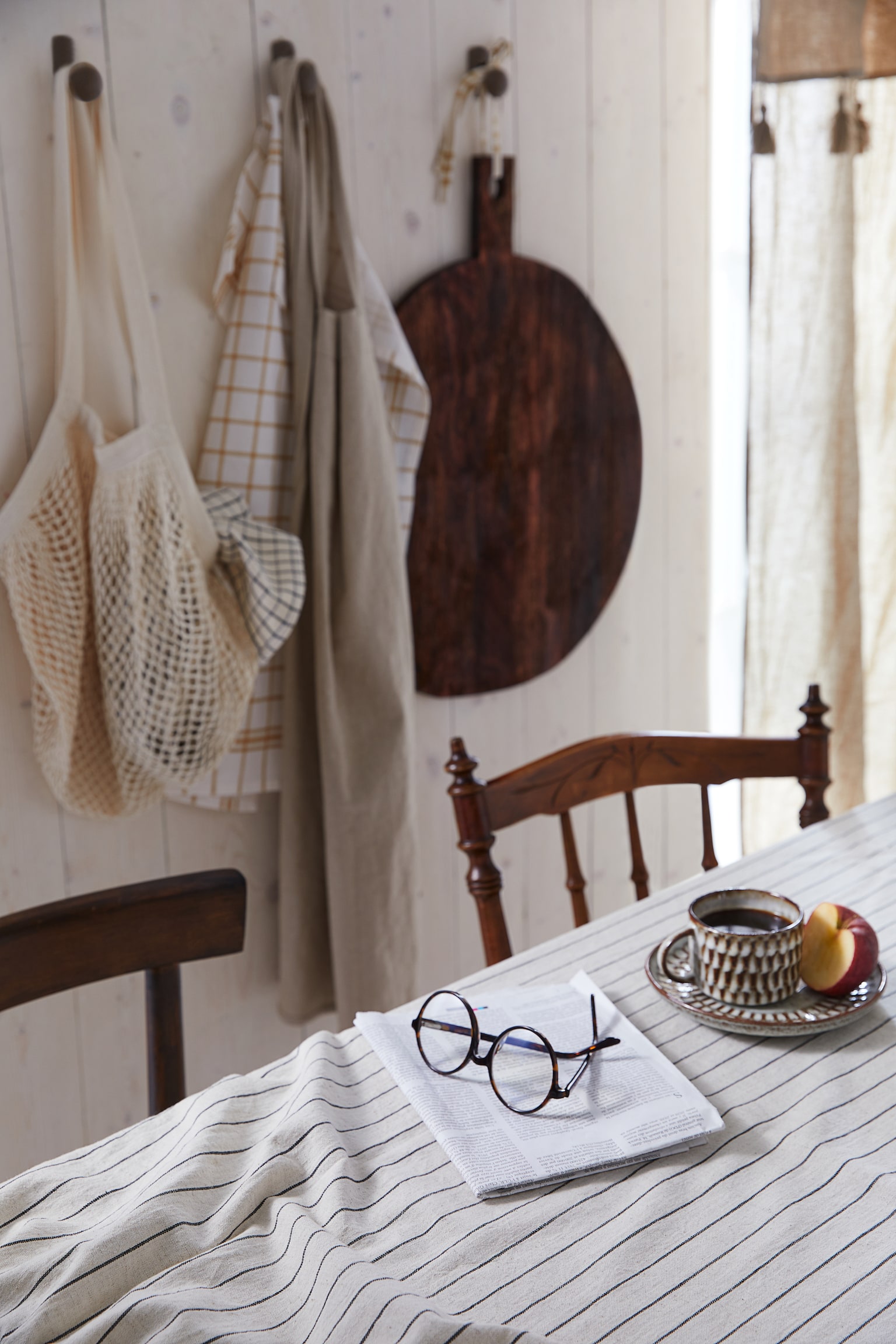 Striped linen-blend tablecloth - Light beige/Striped - 2