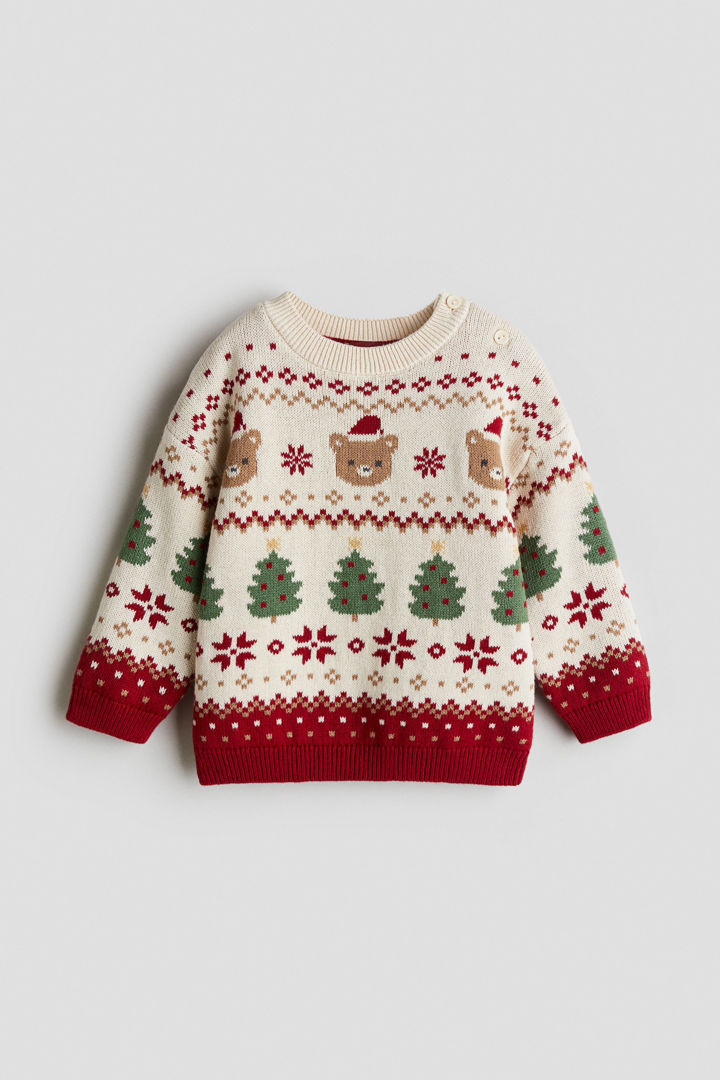 Bébé - Pull en maille jacquard Beige clair/Noël - Size: 104 (3-4Y)  - H&M