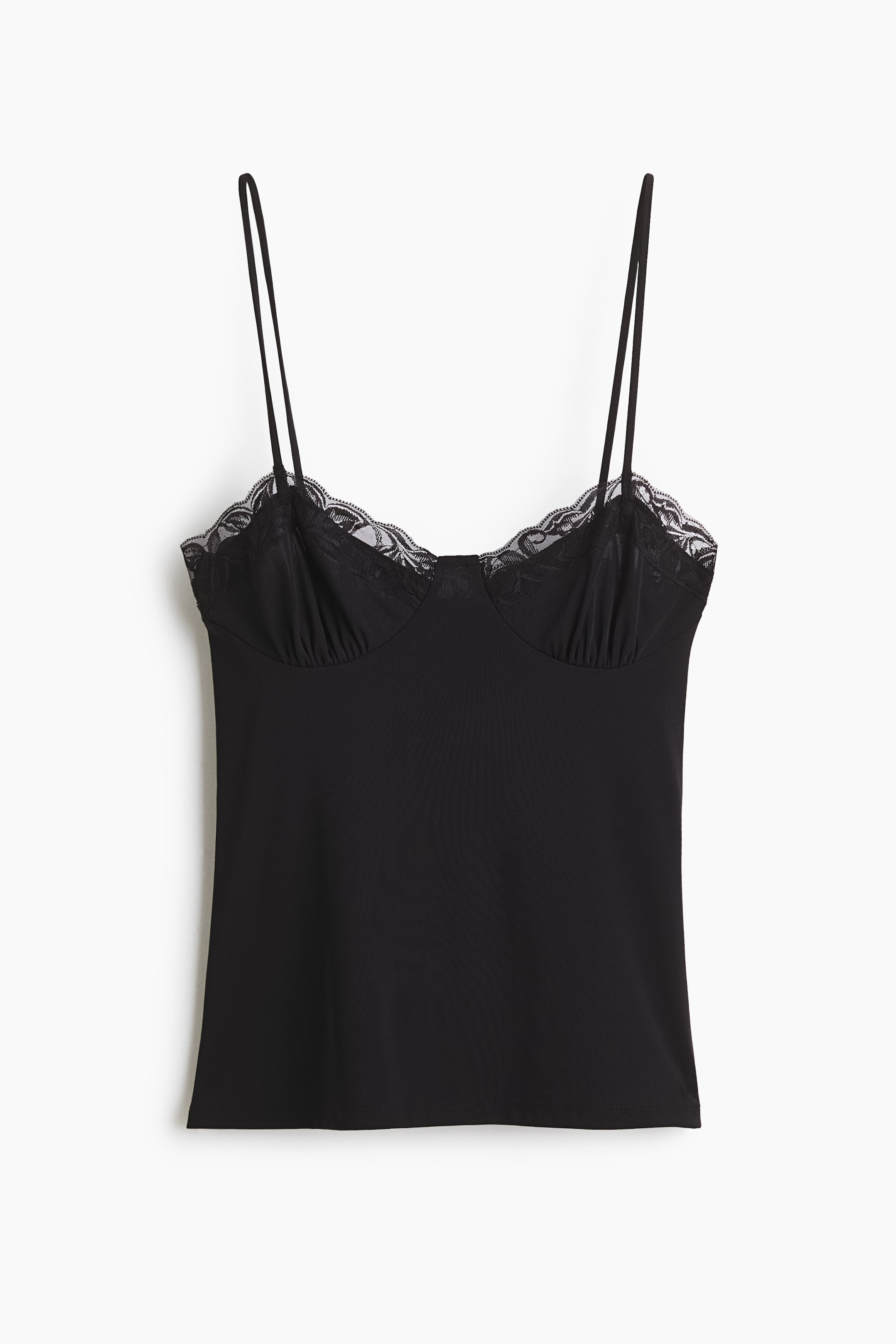 Переглянути збільшене зображення: Lace-trimmed strappy top - Black - Ladies | H&M UA 1