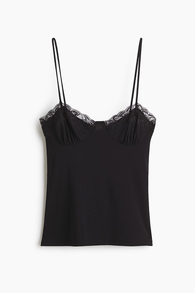 Lace-Trimmed Camisole Top - Black - 1