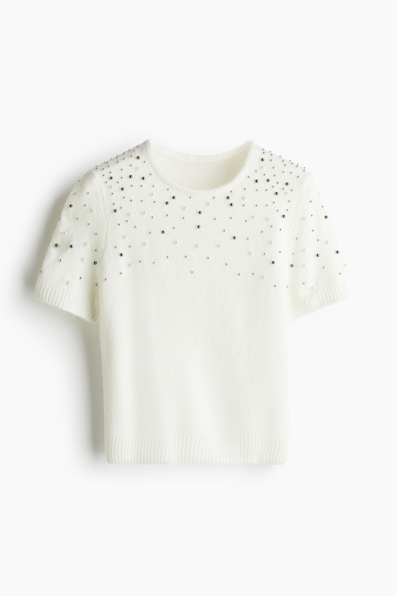 Embellished fine-knit top - Cream/Black - 2