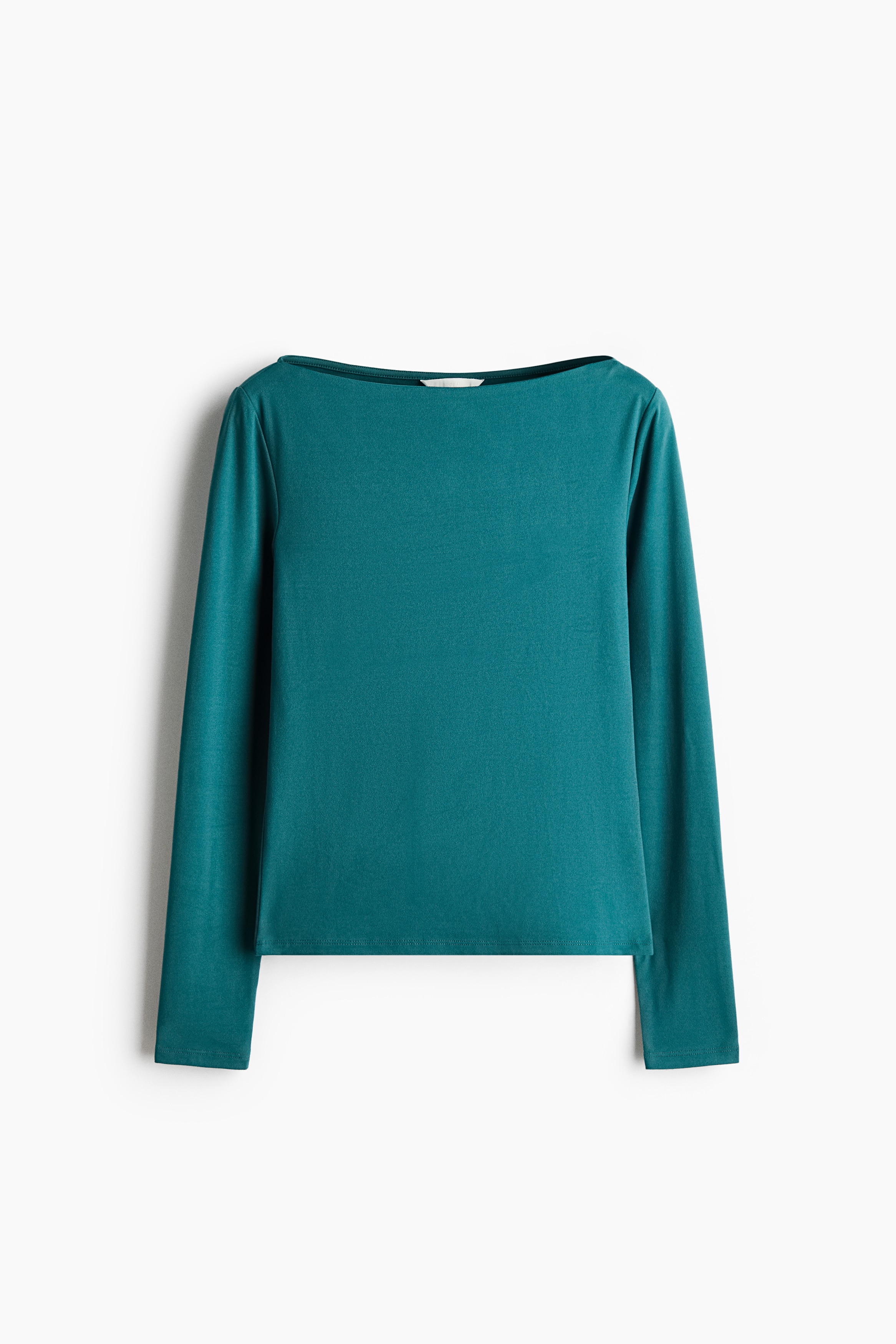 Boat-neck jersey top - Turquoise/Mustard yellow