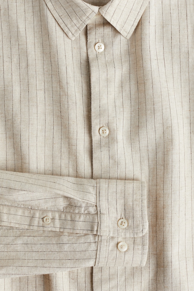 Regular Fit Skjorte i linmiks - Beige/Stripet/Hvit/Beige/Marineblå/dc/dc - 6