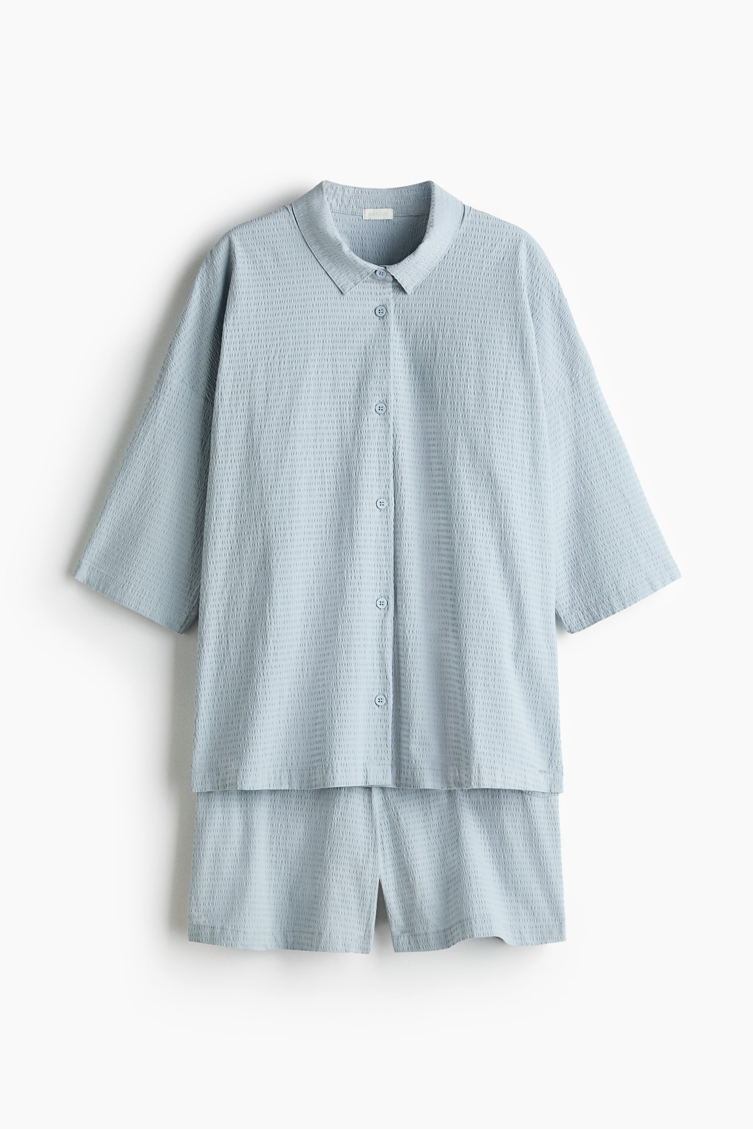 Cotton Seersucker Pajamas - Light dusty blue/White/White/Light beige/Yellow/Powder pink - 1