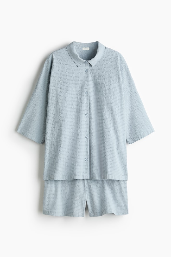Pijama din bumbac creponat - Albastru-prăfuit deschis/Alb/Bej-deschis/Alb/Roz-pudrat/Galben - 1