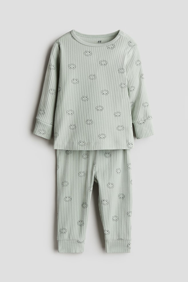 Ribbed Cotton Set - Light green/frogs/Light beige/dark beige striped/Light blue/dinosaurs/Light beige/leopard print/Light beige/giraffes/Light purple/Dusty green/Light beige/white striped/Cream/hearts/Red/White/hearts/Beige/Light beige/Light purple/Pink/Light pink/Gray/striped/White/dark gray - 1
