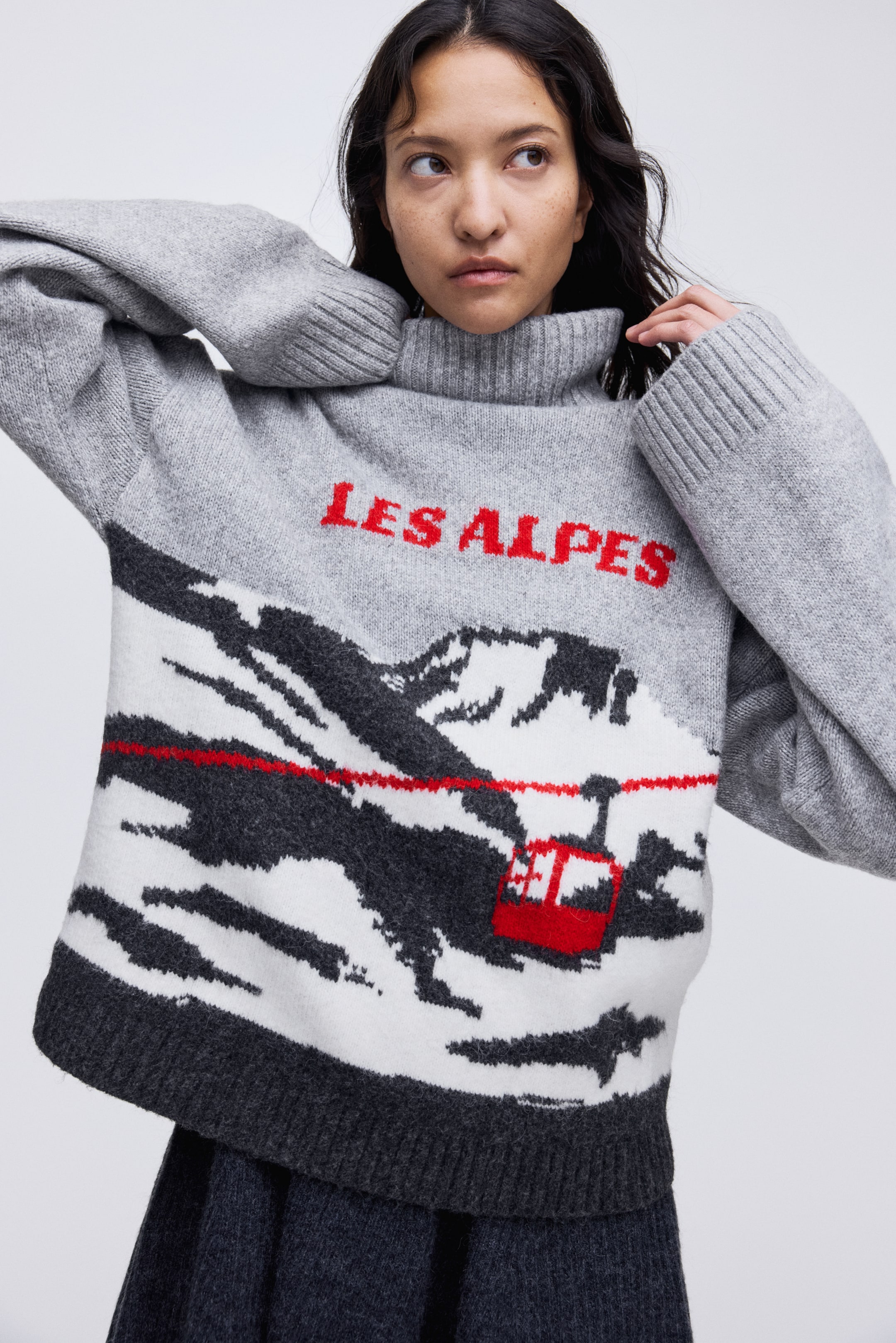 View larger image: Jacquard-knit polo-neck jumper - Light grey marl/Les Alpes - Ladies | H&M GB 1