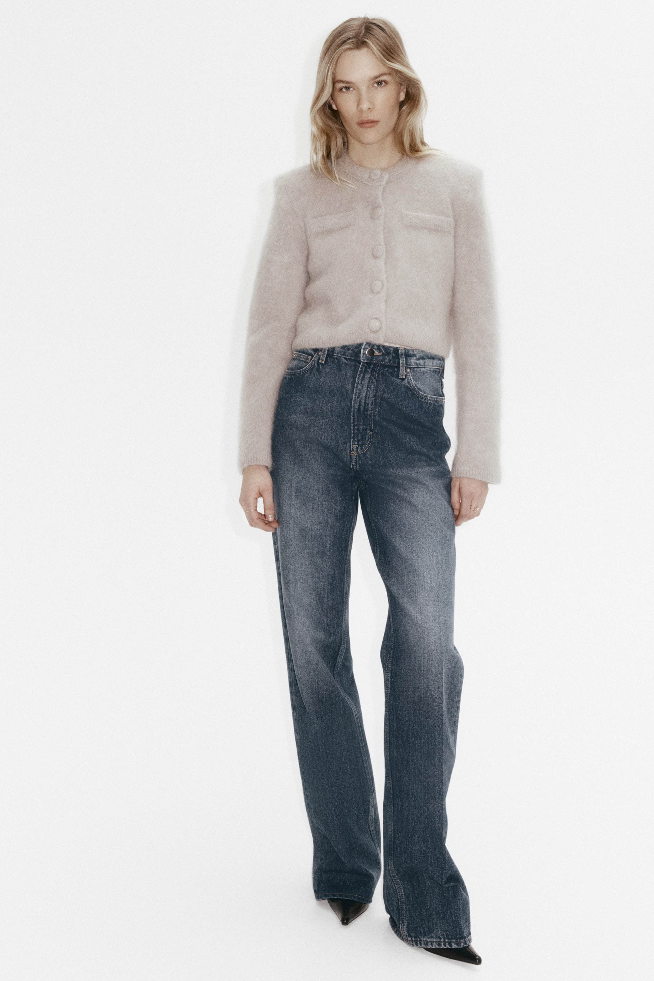 View larger image: Mohair-blend shoulder-pad cardigan - Light greige - Ladies | H&M HK 1