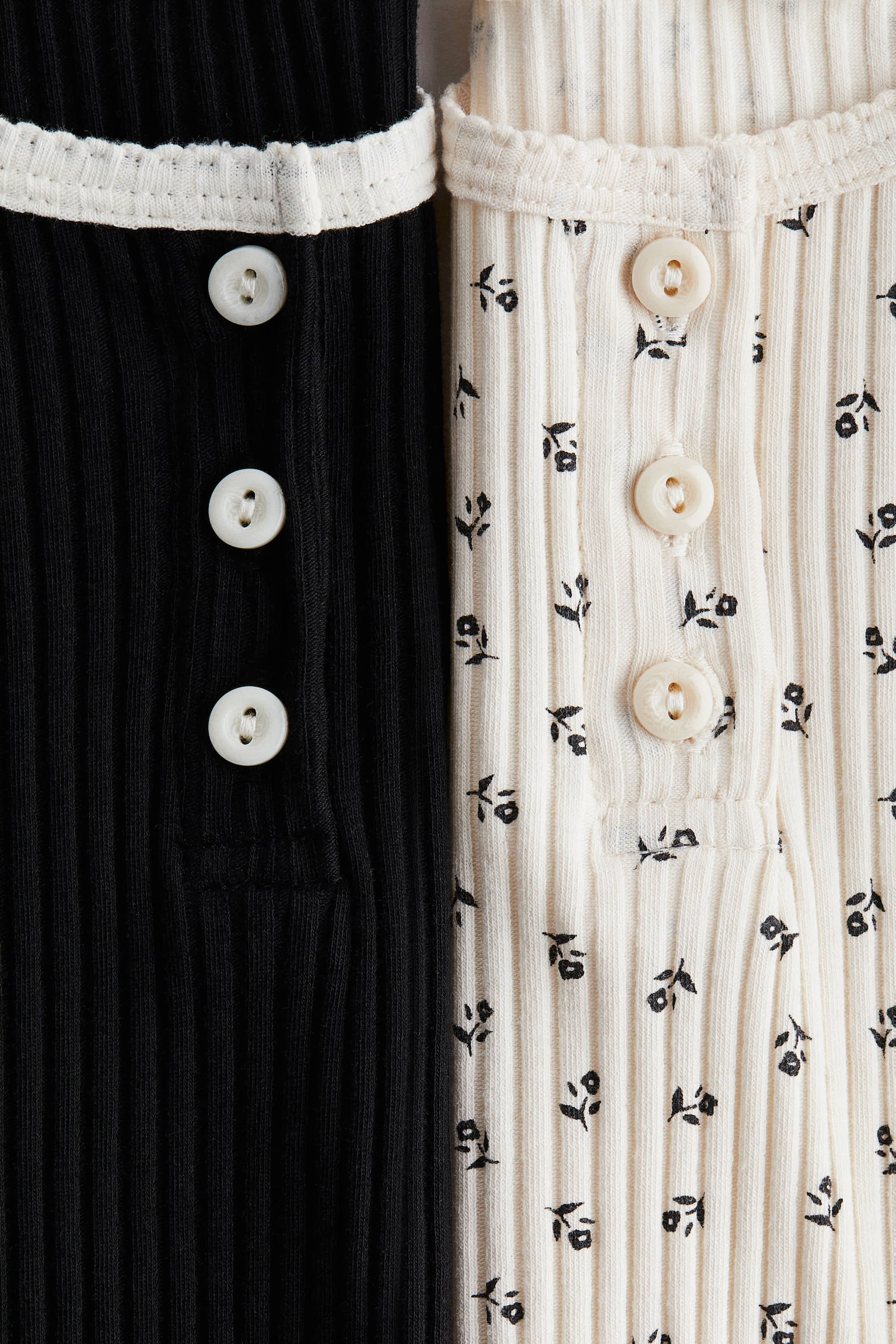 2-pack ribbed cotton tops - Black/Floral/Purple/Floral - 2