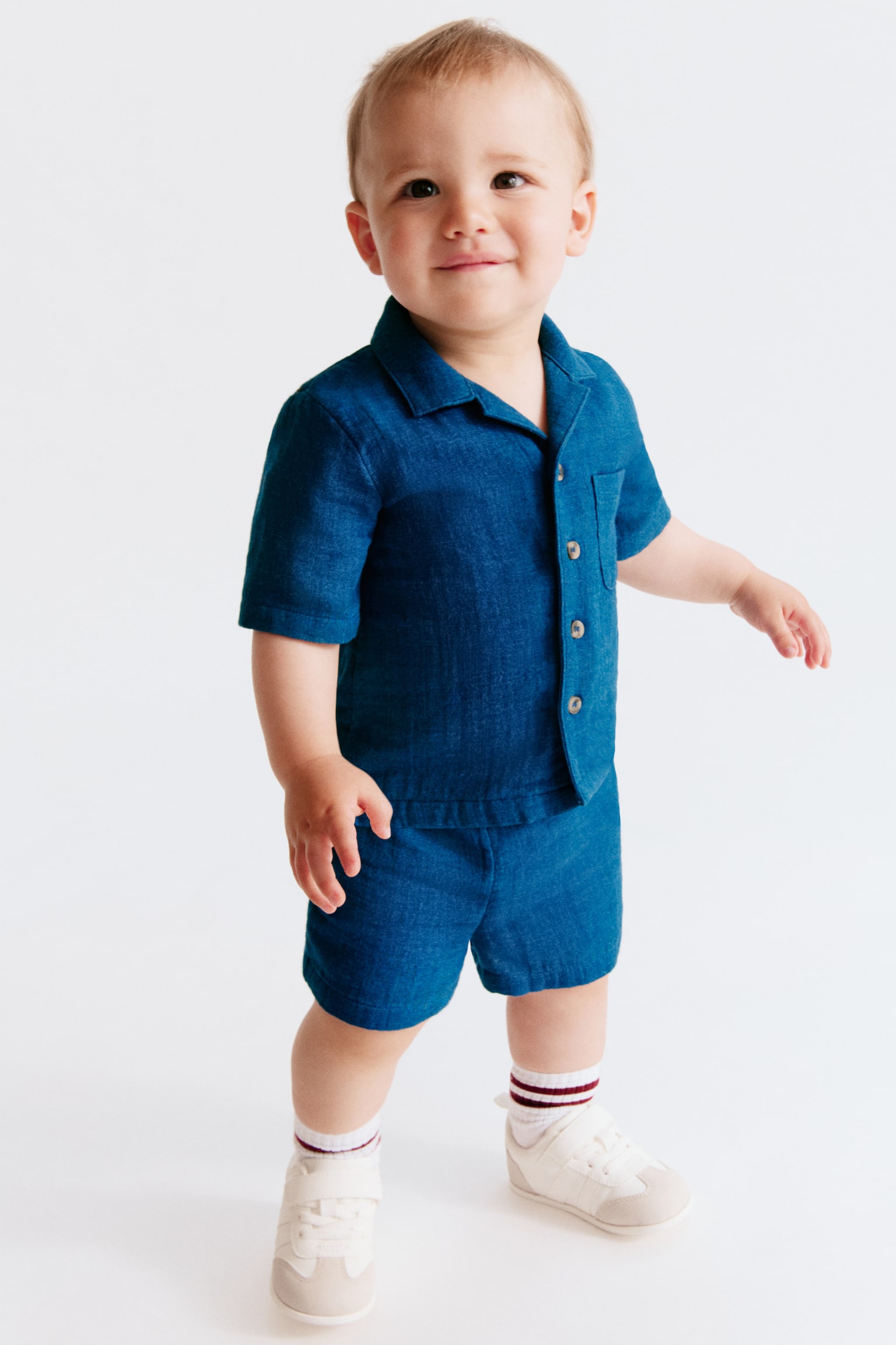 Bộ 2 món - Màu xanh denim đậm/Màu be nhạt/Màu xanh dương nhạt/Cây cọ/Màu xanh dương nhạt/Kẻ trắng - 1