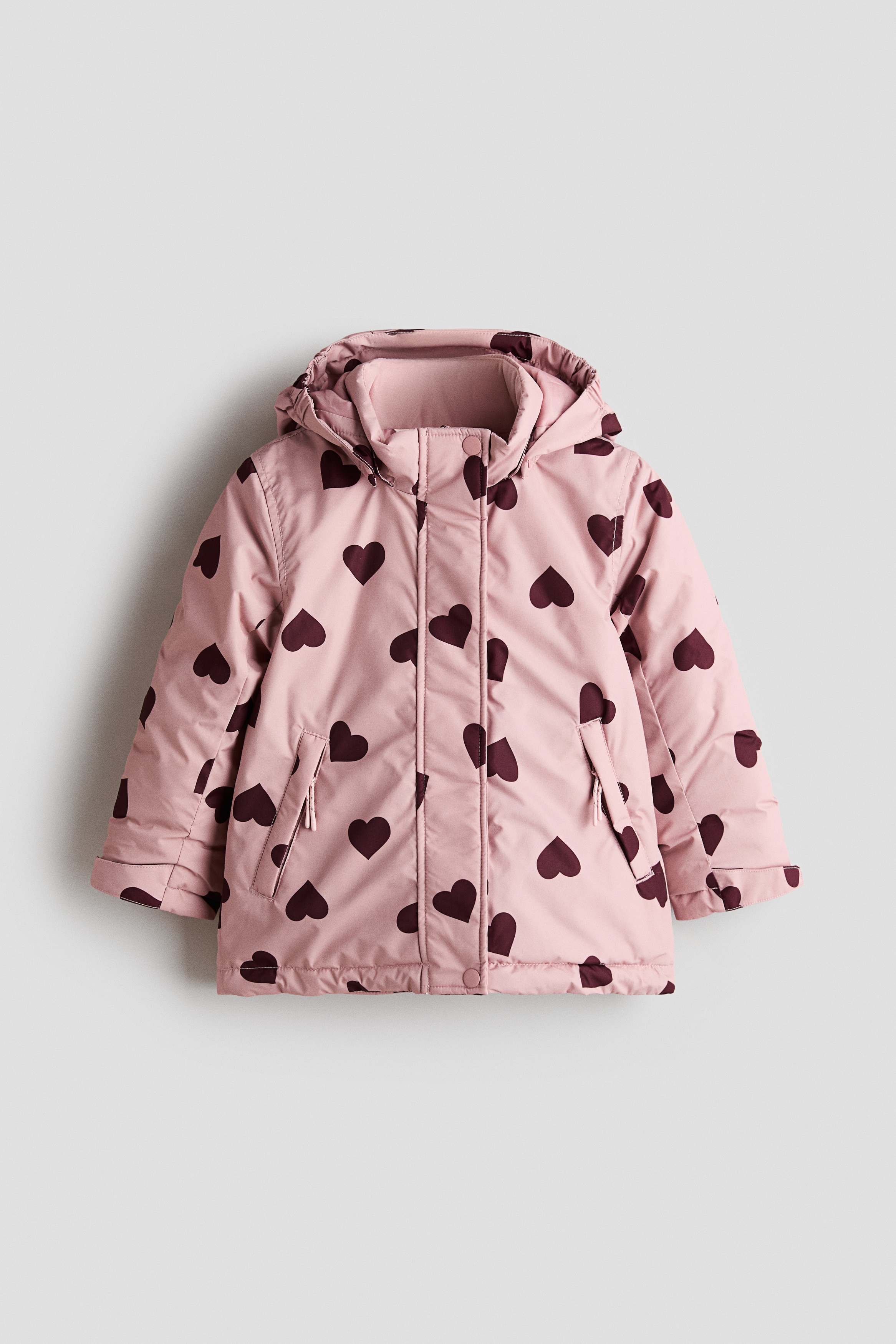 Vattentålig vadderad parkas - Rosa/Hjärtan