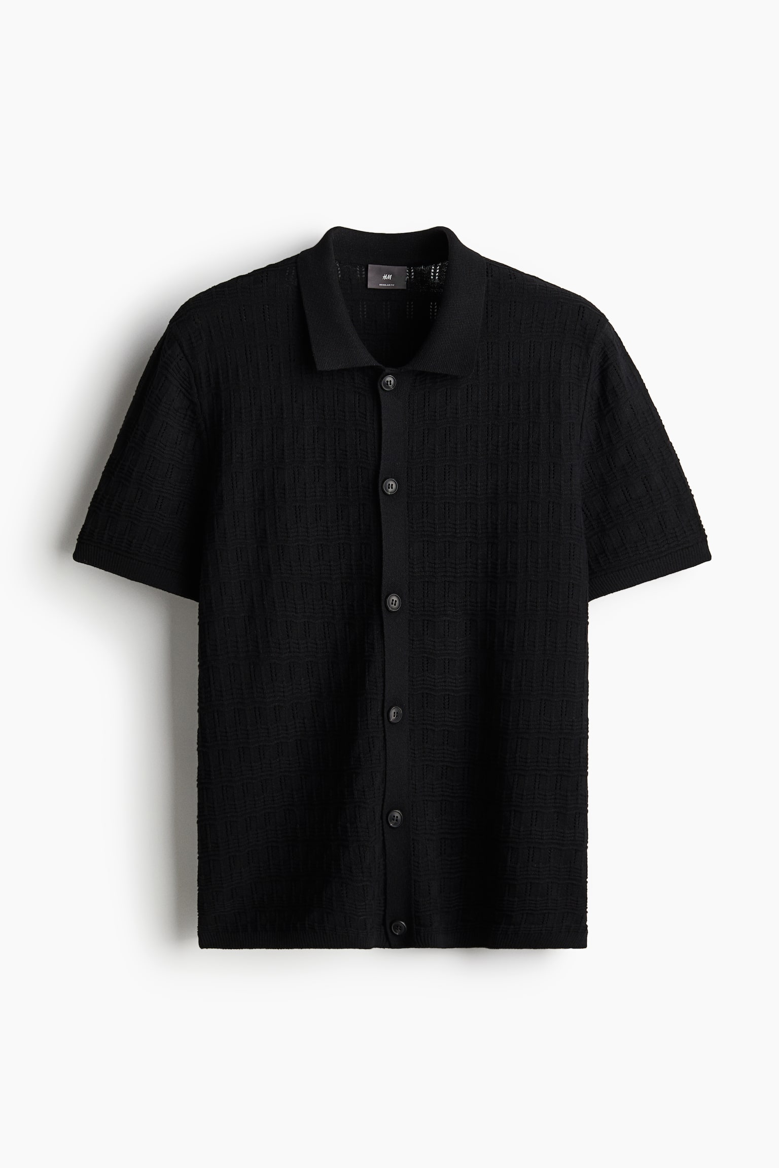 Regular Fit Pointelle-knit shirt - Black/White - 1