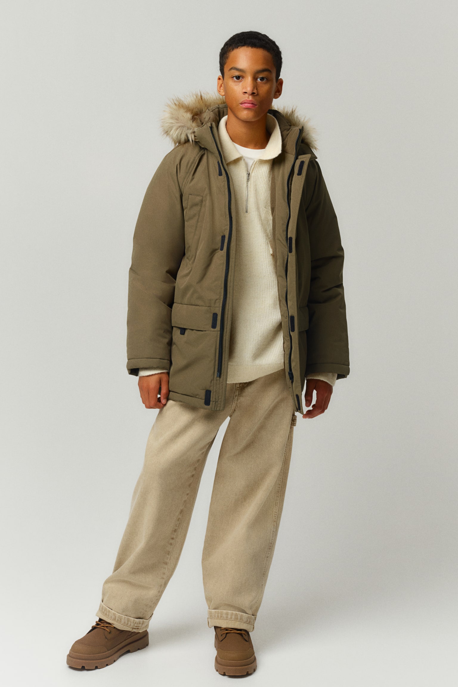 Water-repellent padded parka - Khaki green/Black - 3