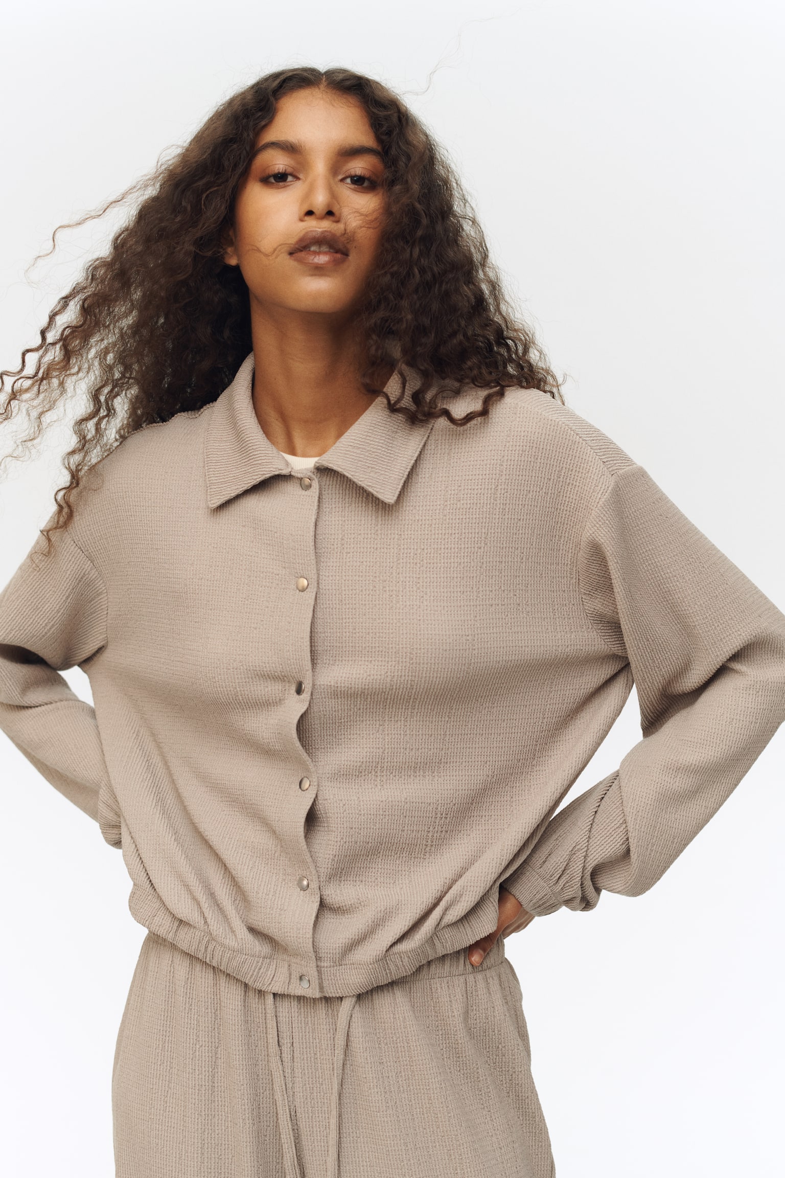 Textured jersey jacket - Beige/Dark brown - 3