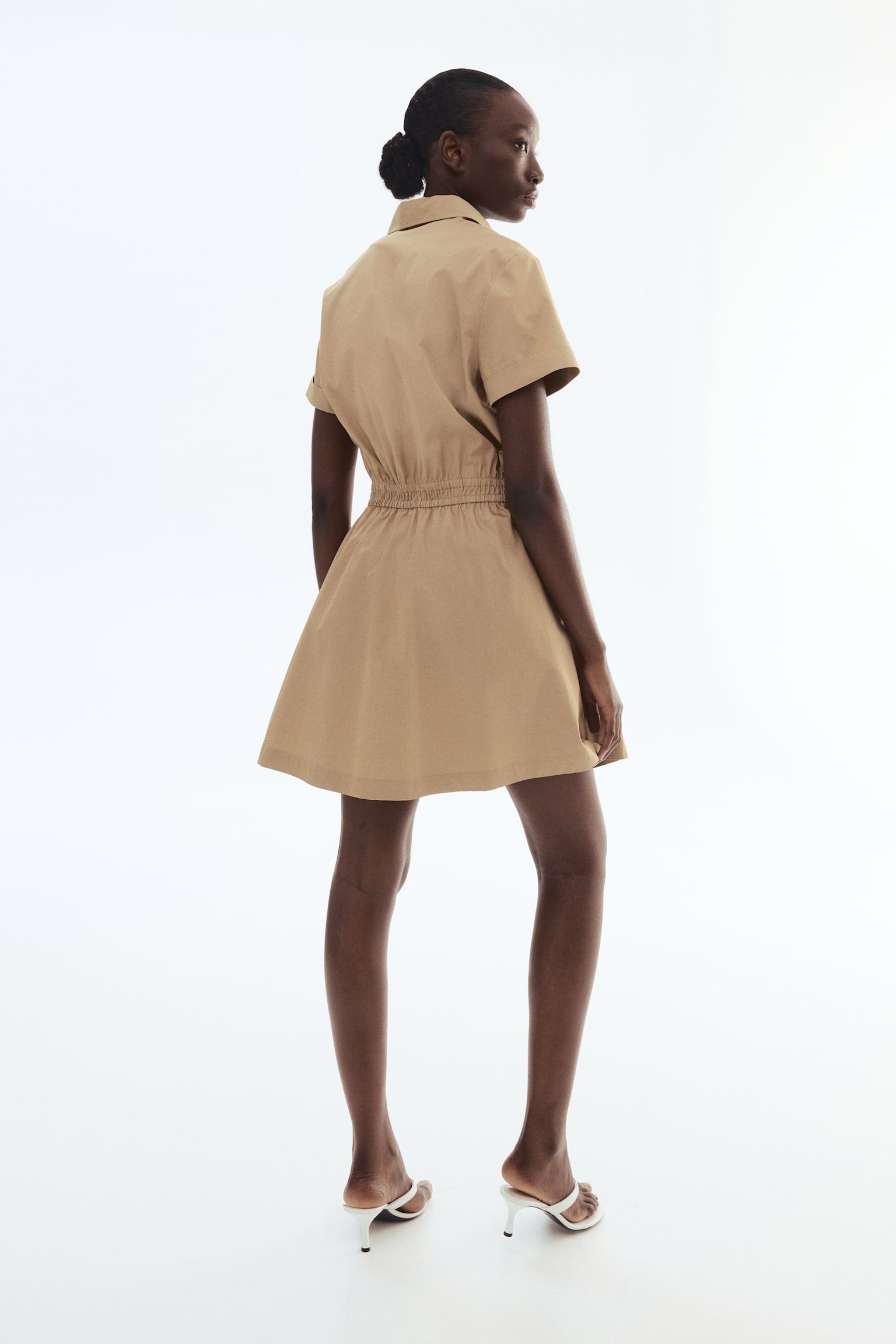 Vestido camisa de manga corta - Beige/Azul - 4