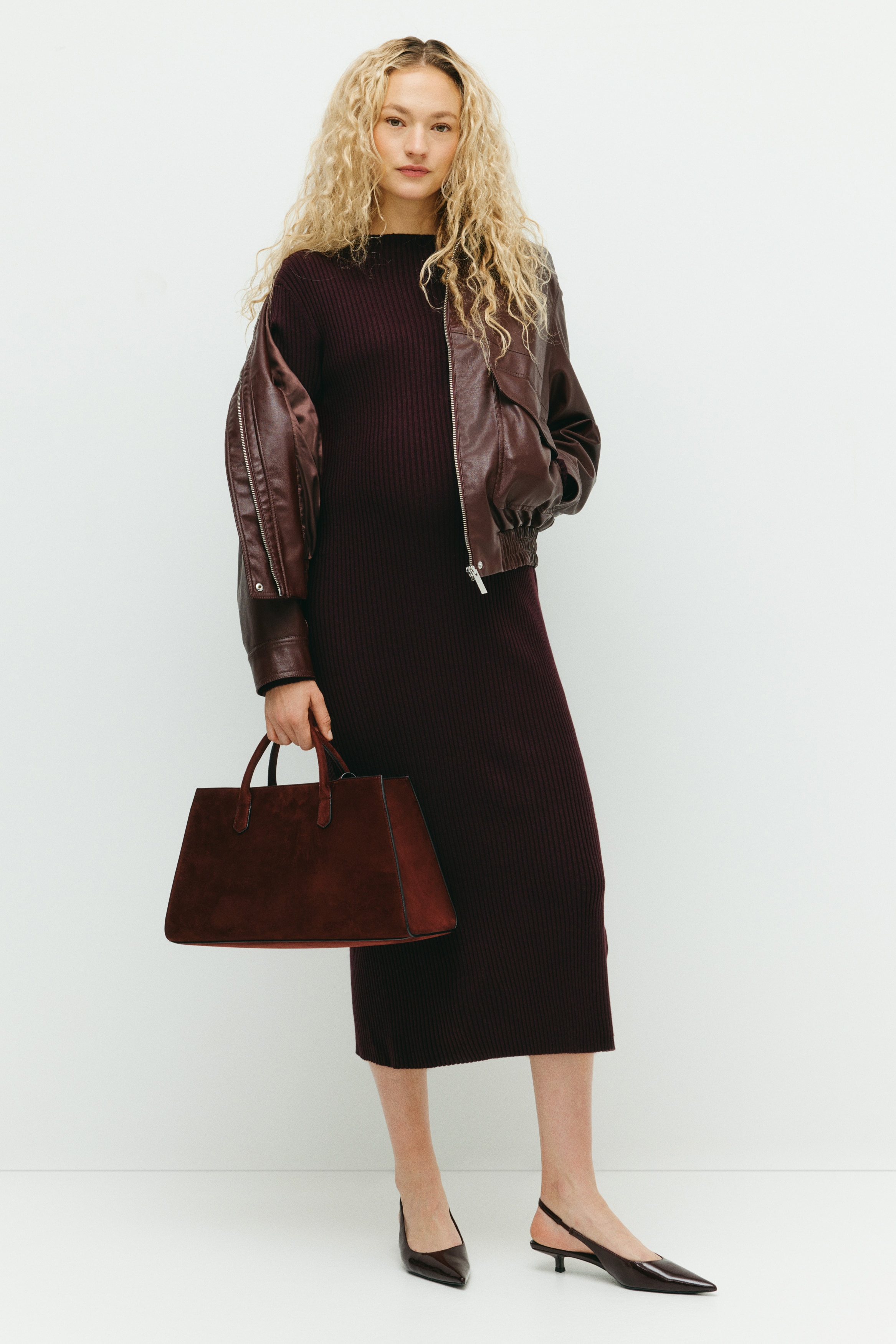H&M MAMA - Burgundy MAMA Rib-knit turtleneck dress - Size: XL  - H&M