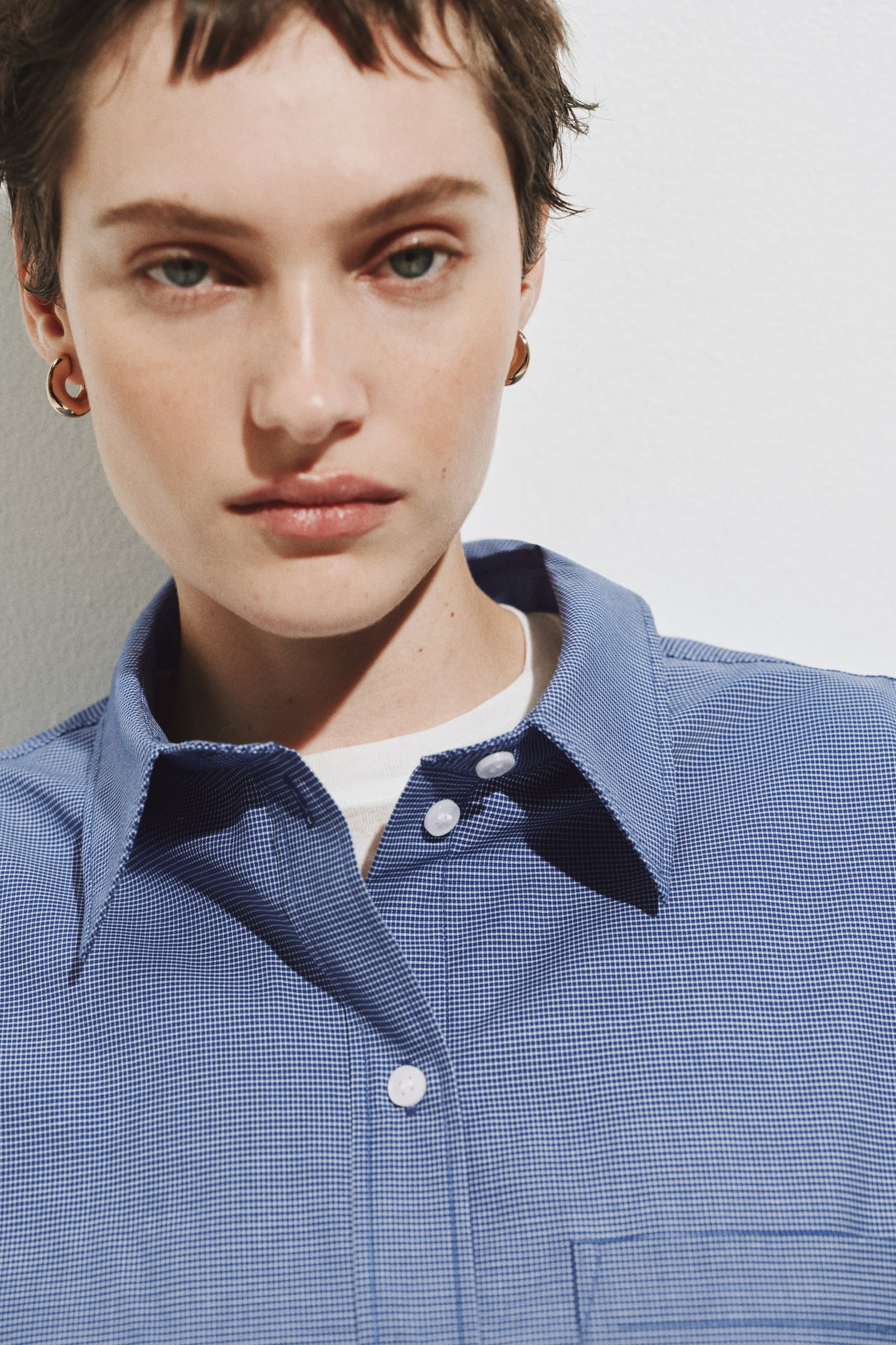 חולצת פופלין כותנה אוברסייז - כחול/משבצות - 4