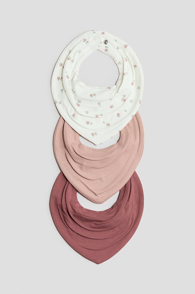 3-Pack Cotton Bandana Bibs - Dusty pink/floral/Cream/beige - 1
