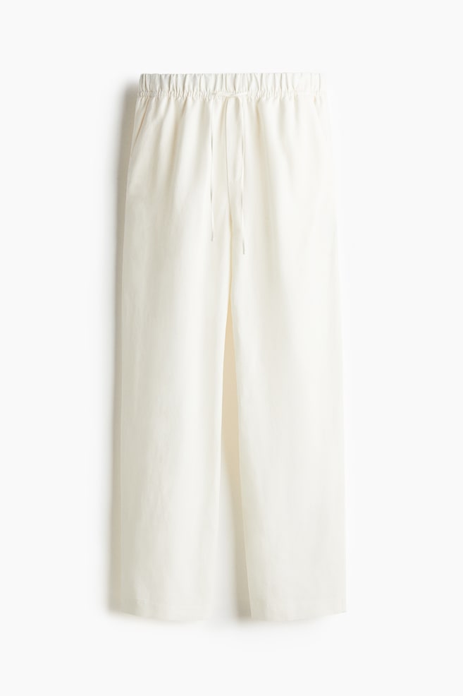 Pantalón en mezcla de lino con cordón de ajuste - Blanco/Beige claro/Negro/Casi negro/Marrón - 1