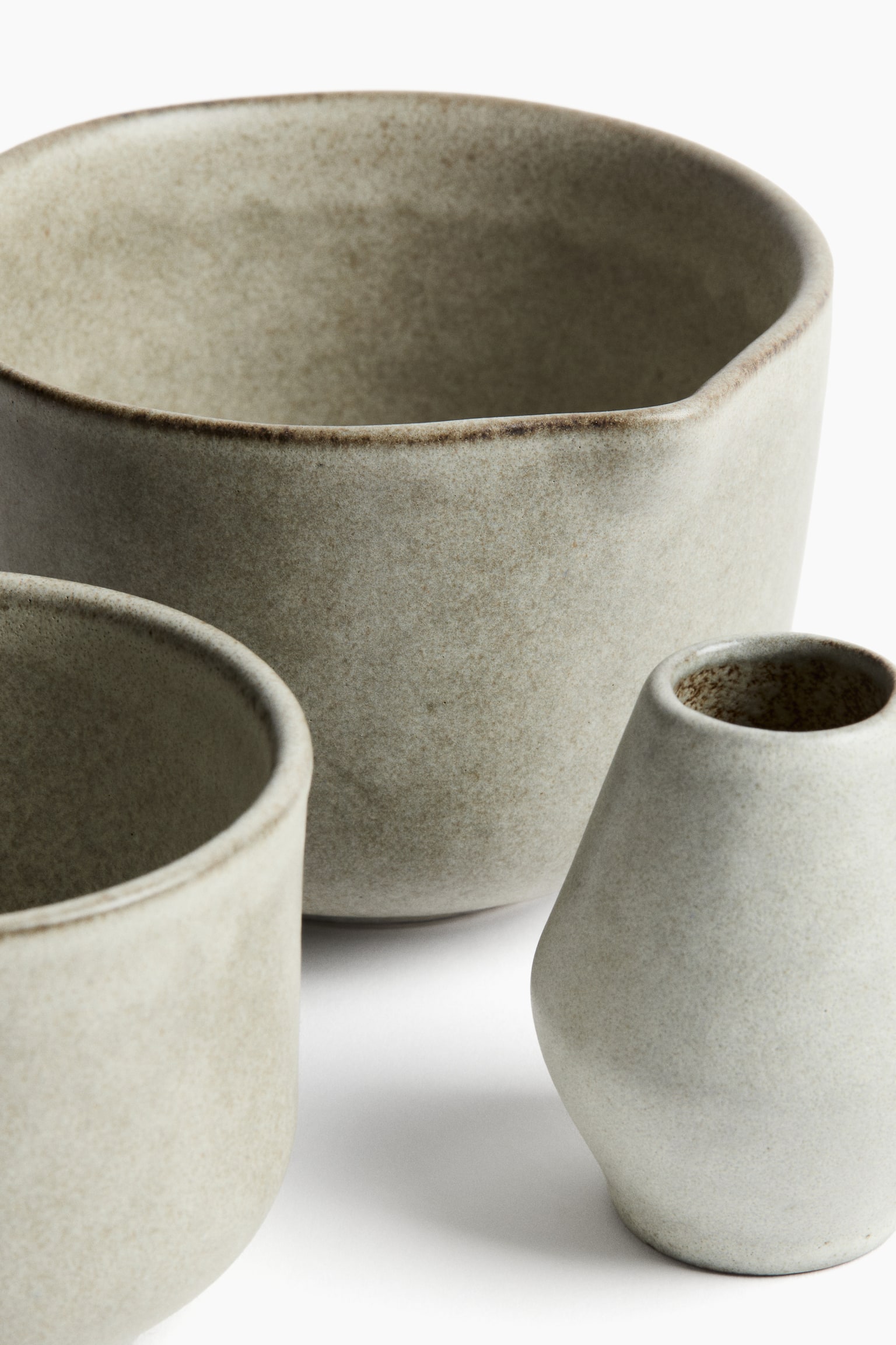 Stoneware matcha set - Greige/Light pink/Dark green/Beige - 3