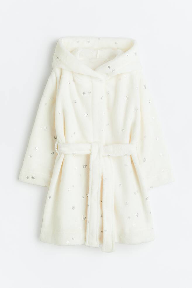 Fleece dressing gown - White/Stars - 1