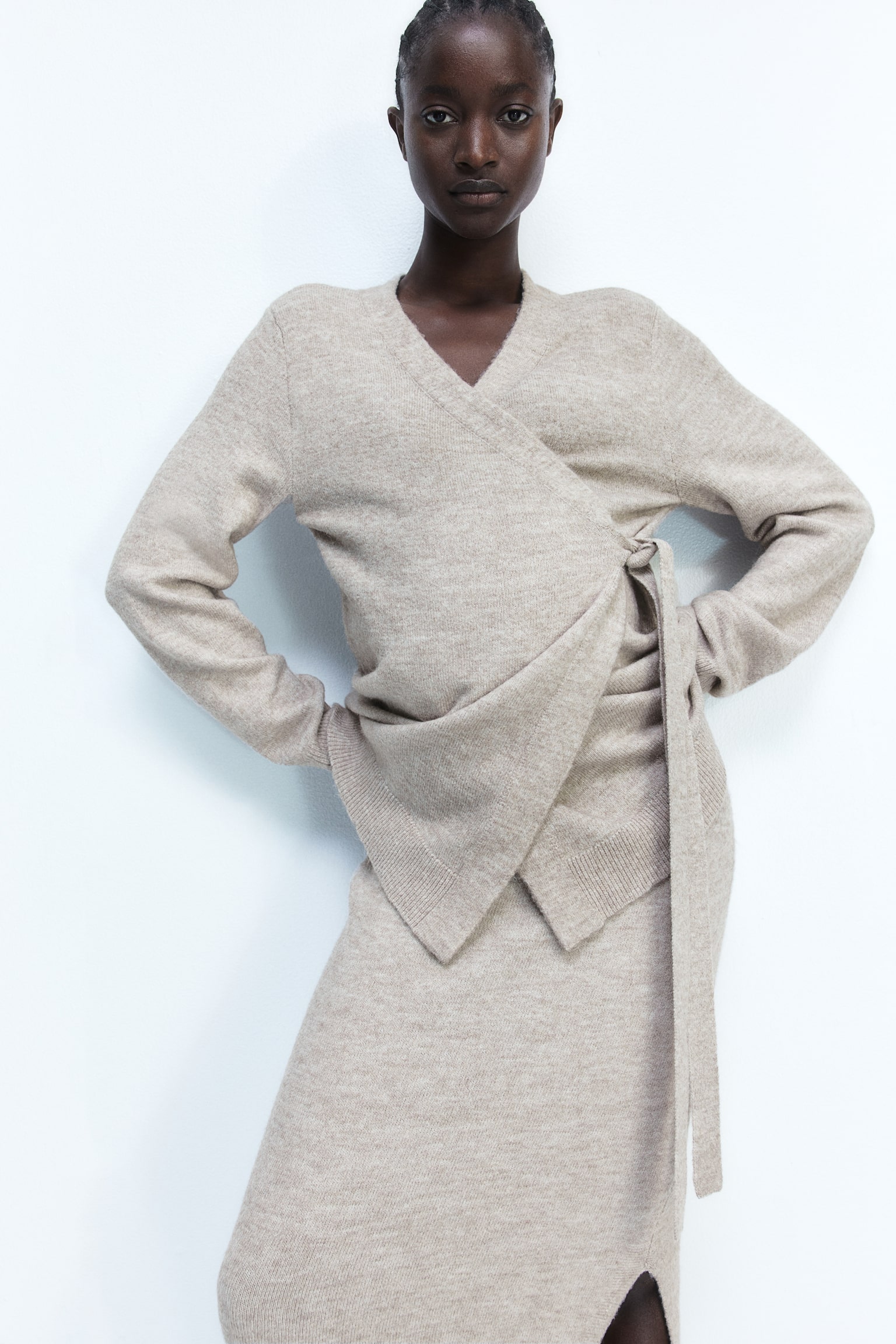 MAMA Before & After wrapover cardigan - Light beige marl/Dark grey marl - 1