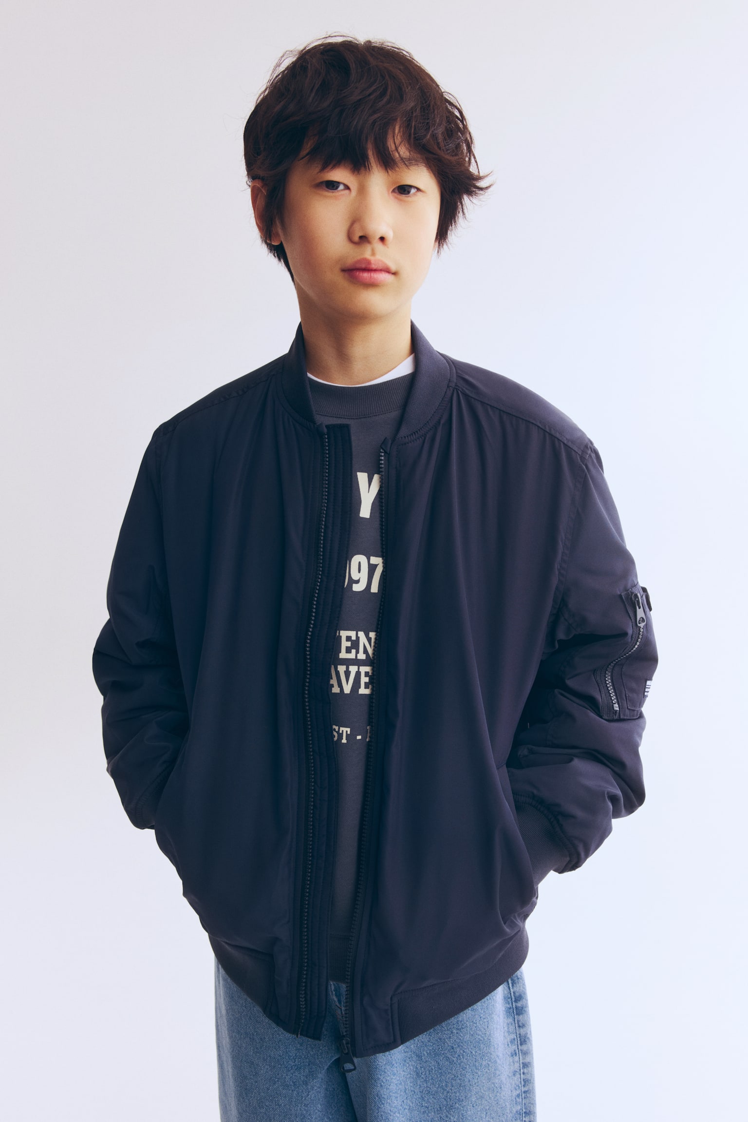 Утеплена куртка-бомбер - Темно-синій/Зелений хакі/Чорний - 4