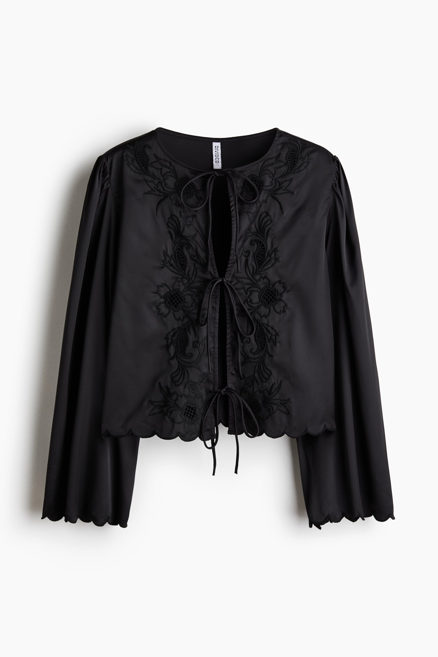 Tie-front satin blouse - Black - 1