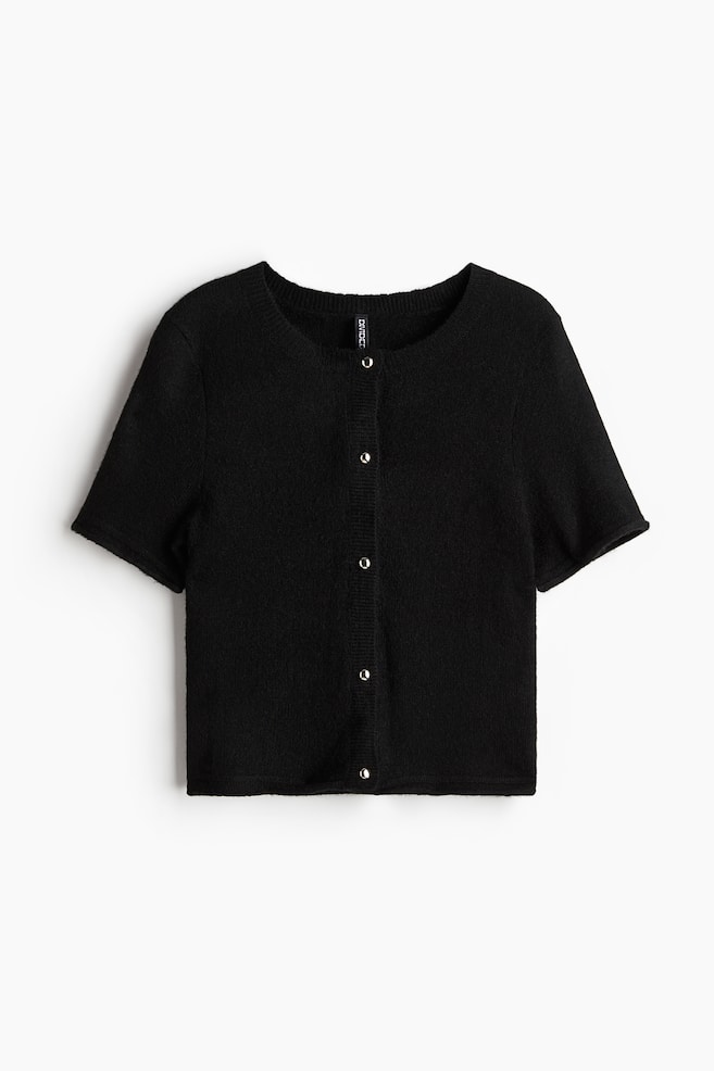 Short-sleeved fine-knit cardigan - Black/Cream/Light powder pink/Light grey marl - 1