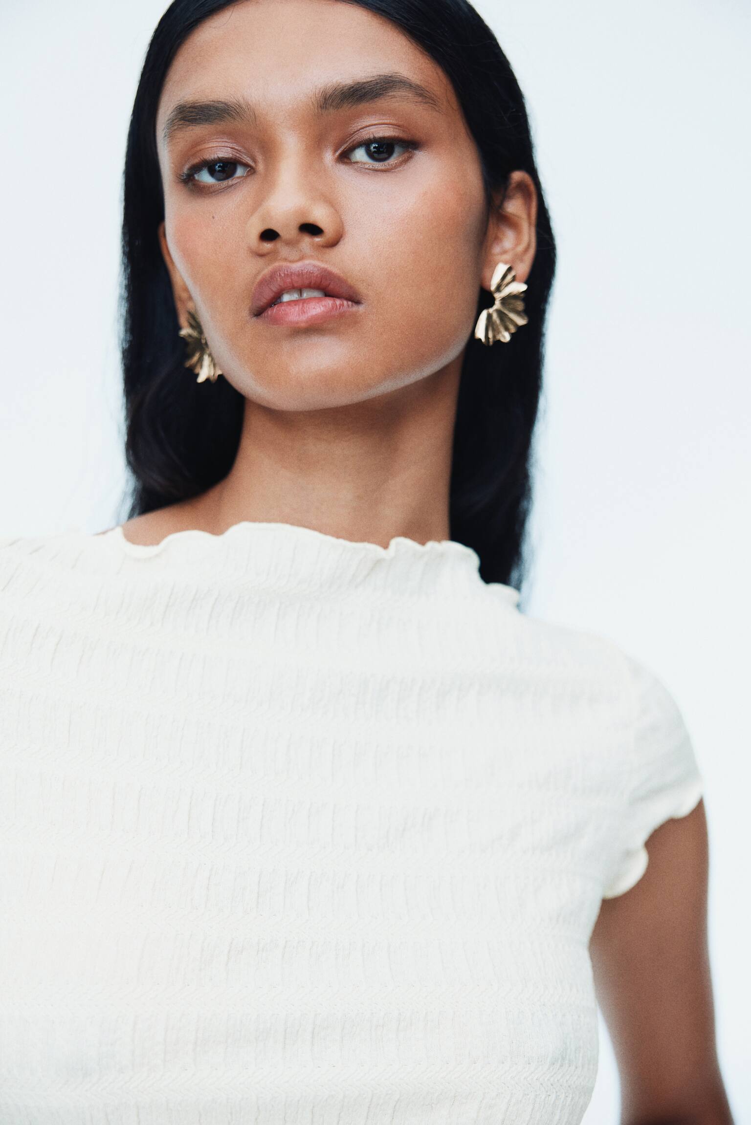 縮褶上衣 - 白色/深咖啡色/橄欖綠 - 5