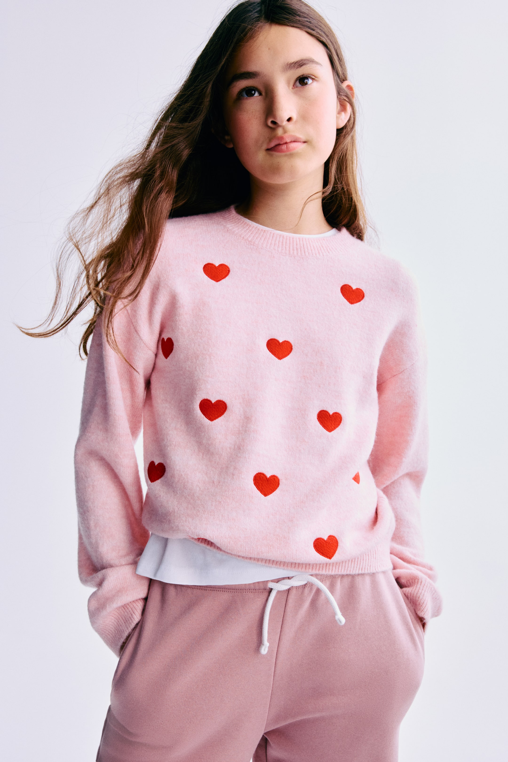 View larger image: Knitted jumper - Light pink/Hearts - Kids | H&M IE 1