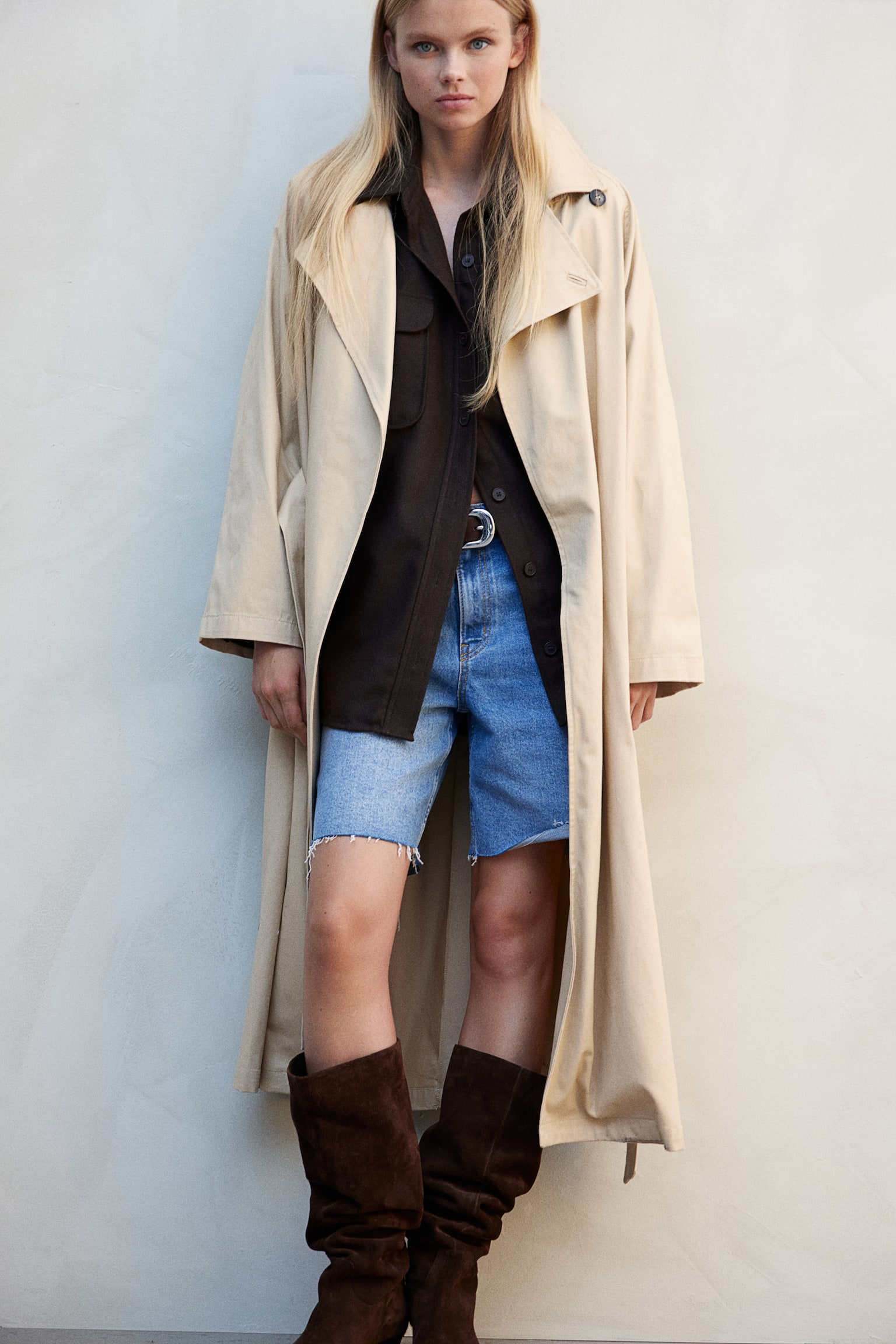 Oversized twill shirt - Dark brown/Beige/Checked/Beige - 1