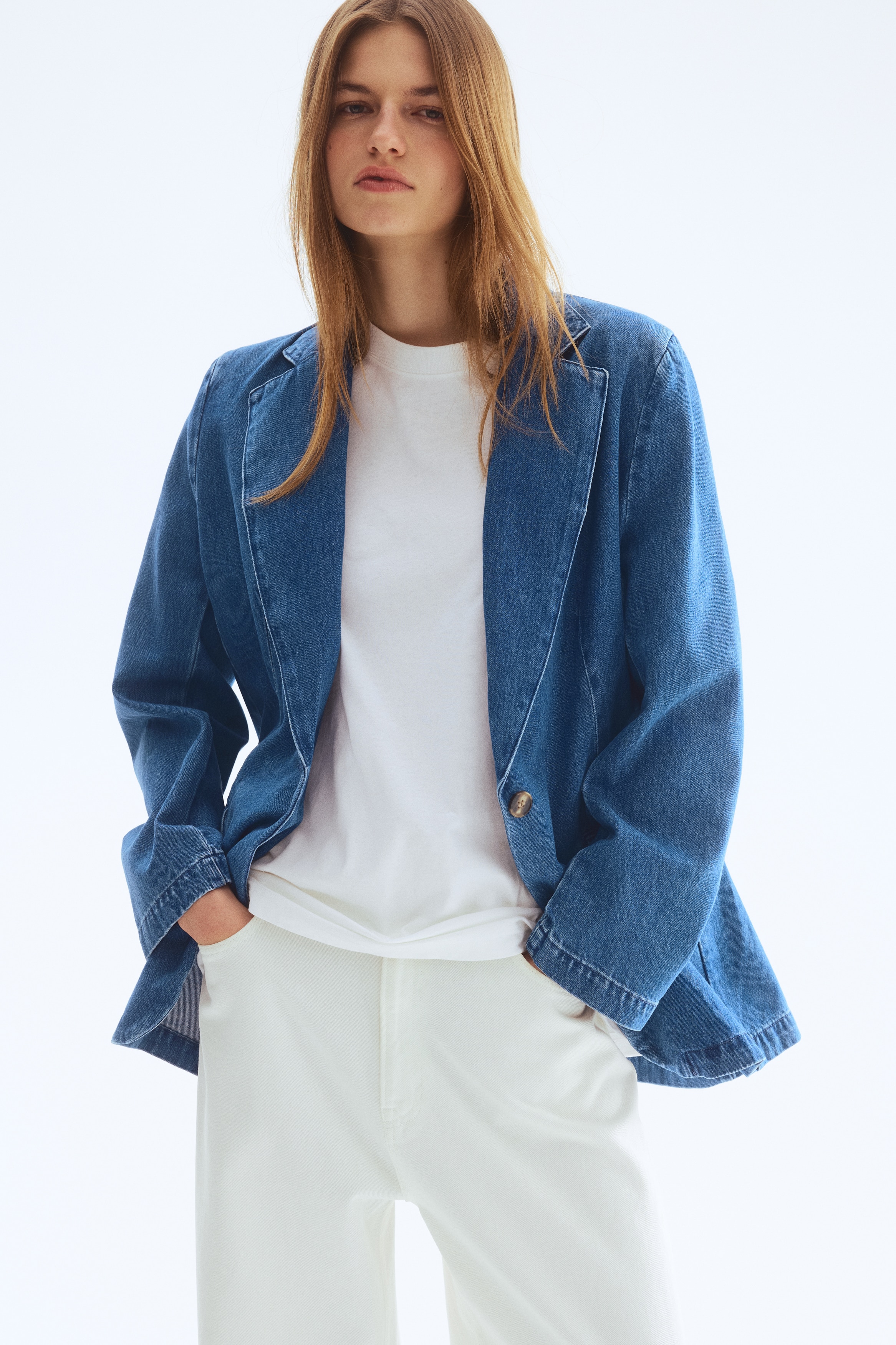 Single-breasted denim blazer - Denim blue