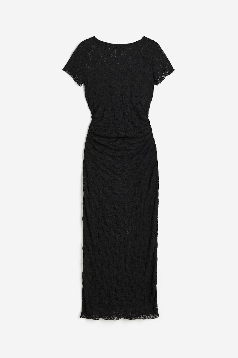 black bodycon dress mesh sleeves Jetta Sequin Lace Mini Dress
