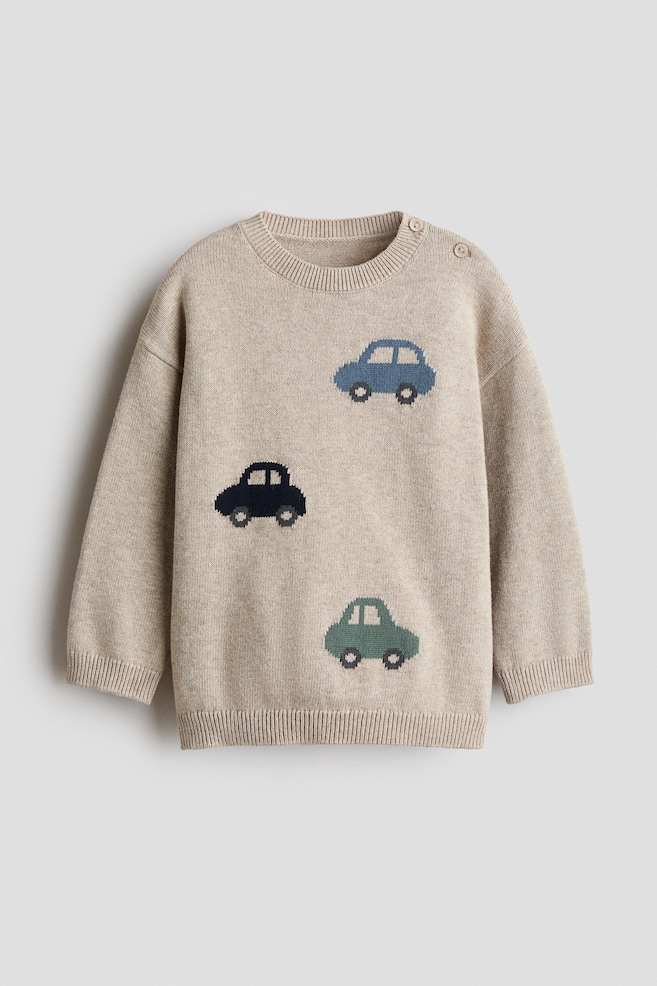 Jacquard-knit cotton jumper - Light beige/Cars/Cream/Colour block/Light beige/Patterned/Light beige/Blue striped/Navy blue/Teddy bear/Grey marl/Dogs/White/Cars/Dusty blue/Dinosaur - 1