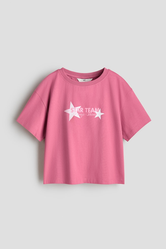 Baumwoll-T-Shirt mit Motivprint - Rosa/Star Team - 1