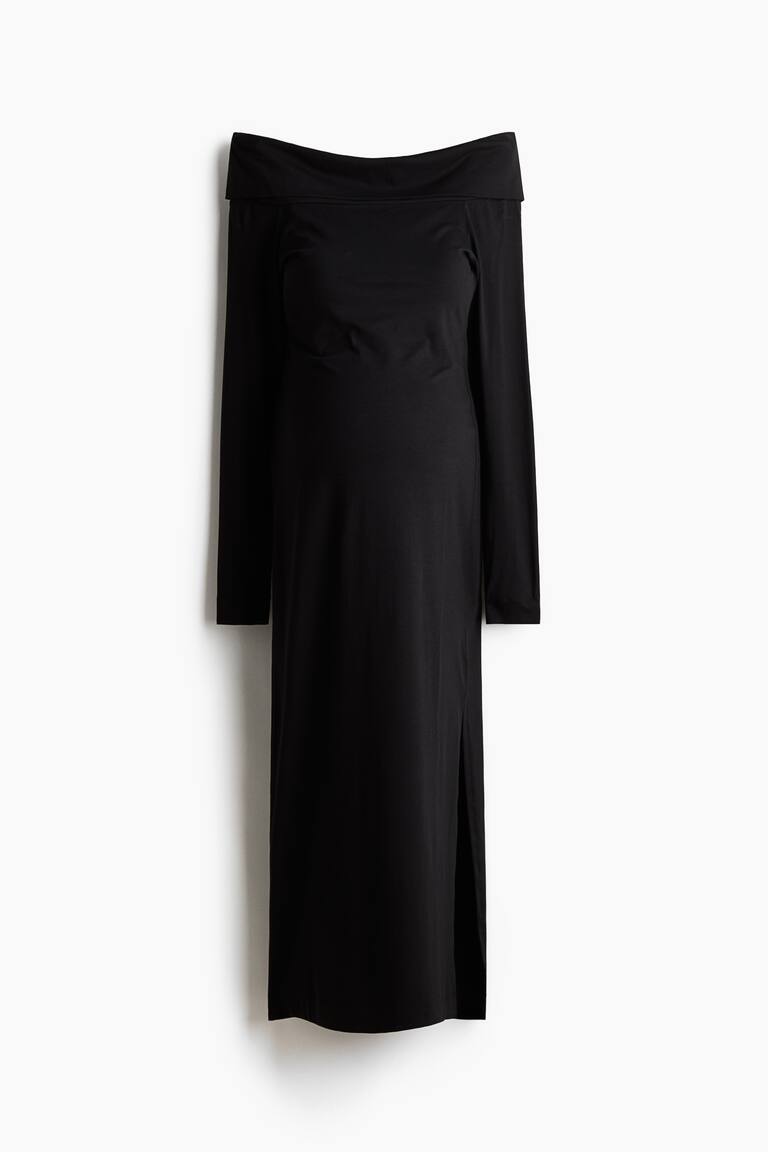black off the shoulder maternity dress PinkBlush Black Off Shoulder Maternity Maxi Dress