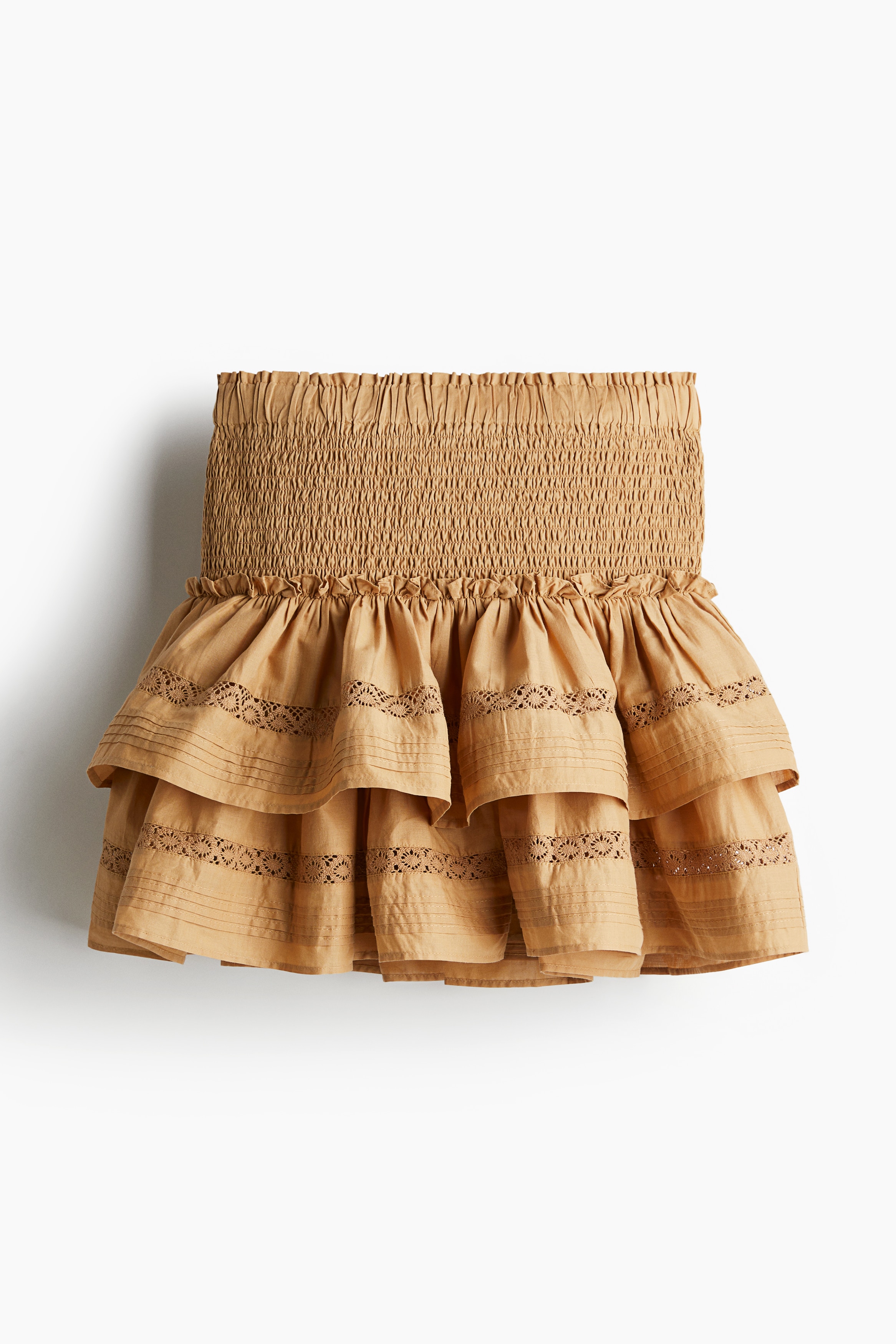 Dantel Ara Şeritli ve Katlı Etek - Bej/Siyah