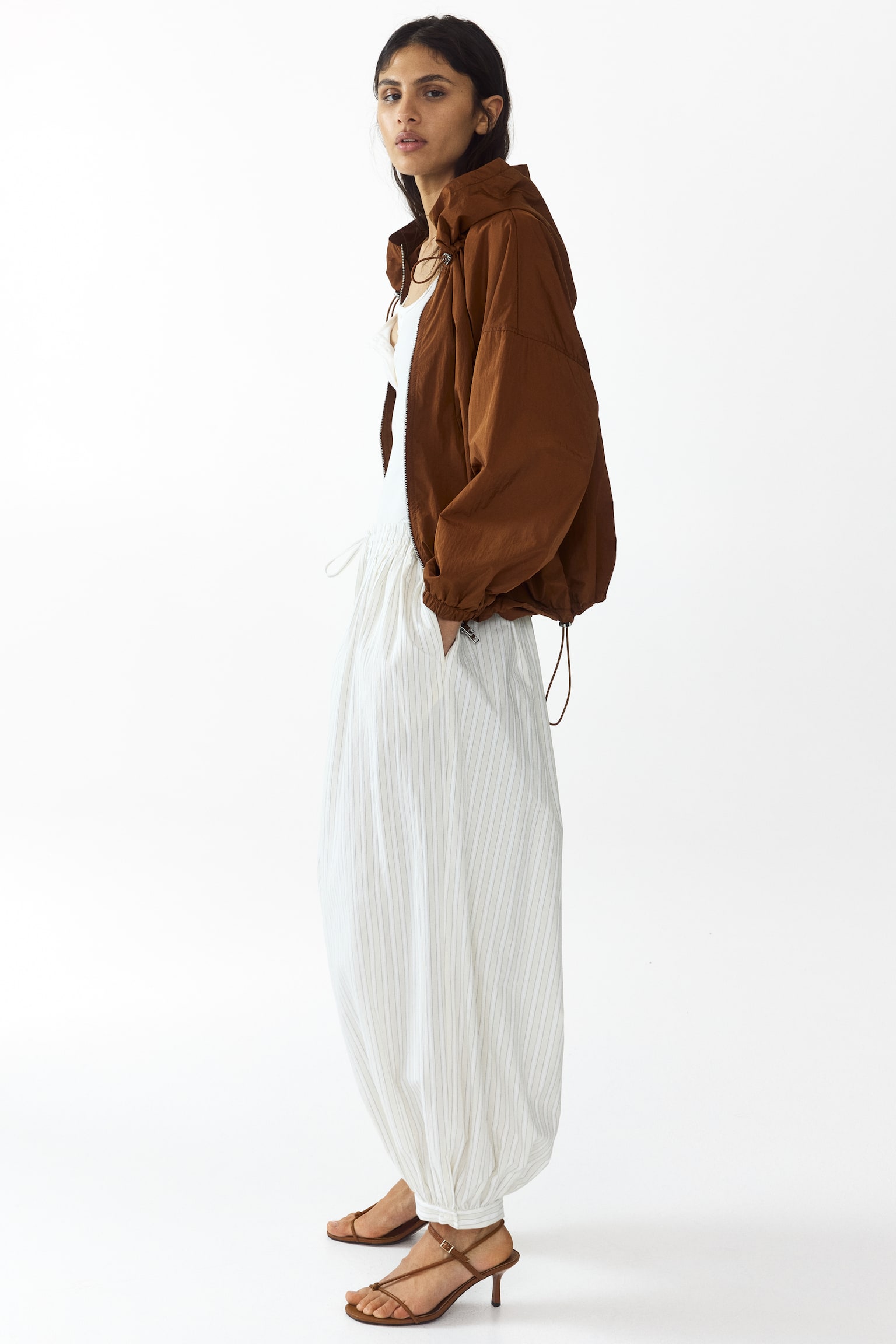 Hooded nylon jacket - Brown - 7