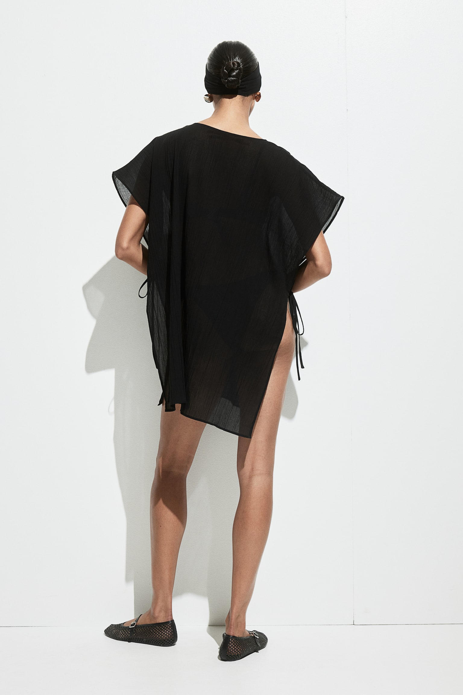 Oversized beach kaftan - Black - 3