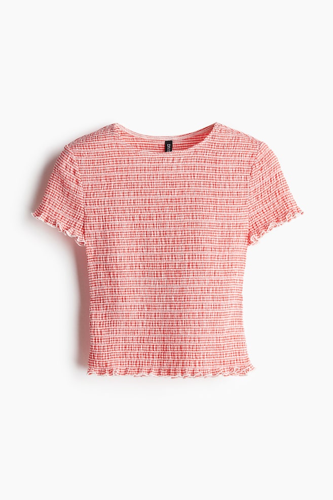 Smocked T-shirt - Red/Gingham check - 1
