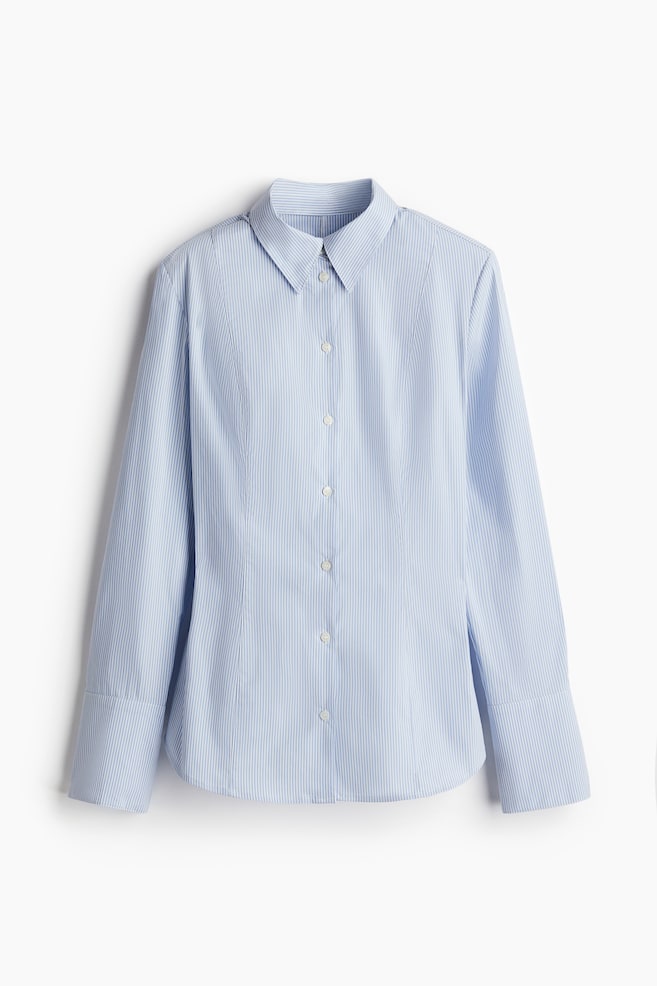 Getailleerde overhemdblouse met schoudervullingen - Lichtblauw/gestreept - 1